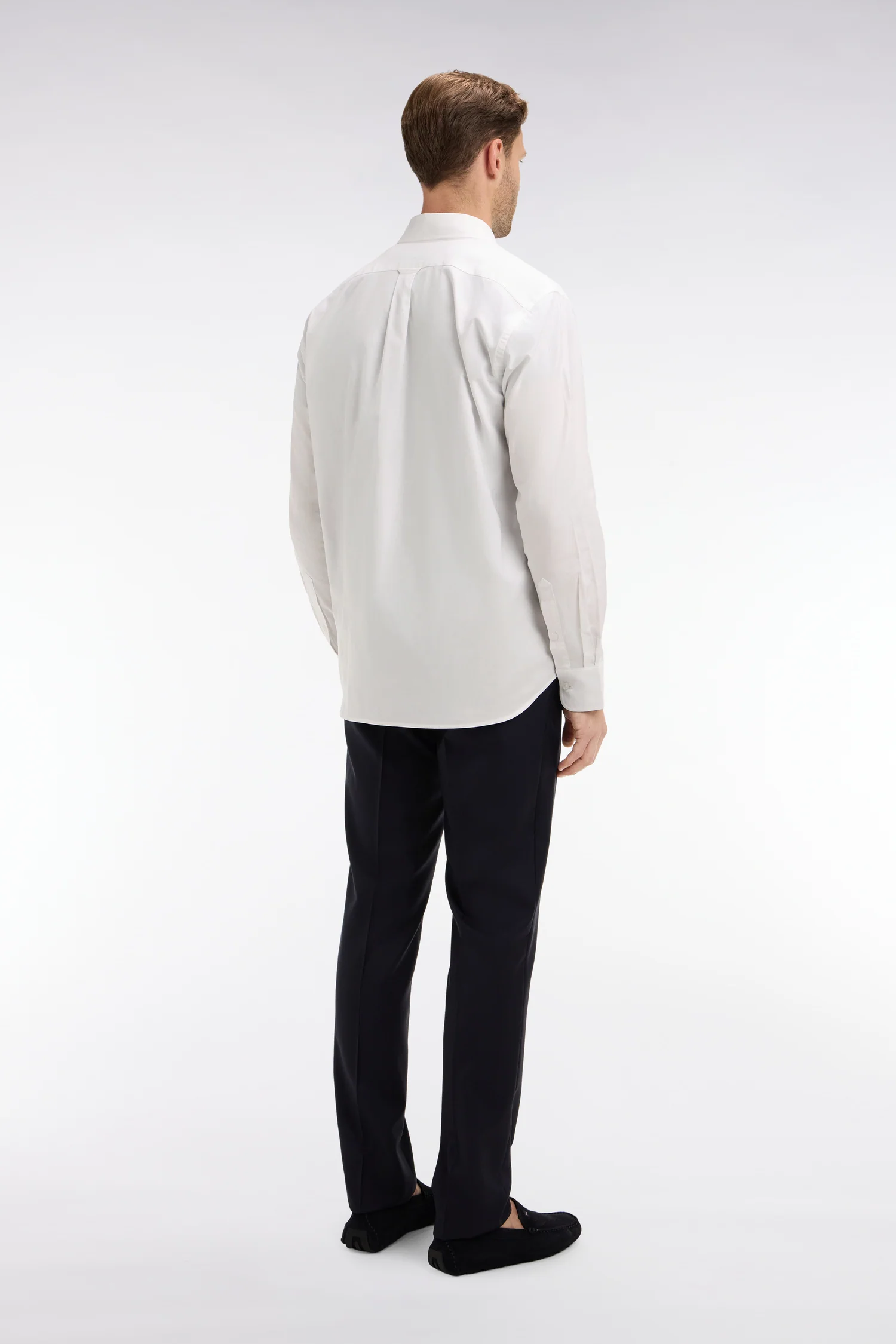 Pantalon slim bleu foncé en laine à plis cassés - Image 4