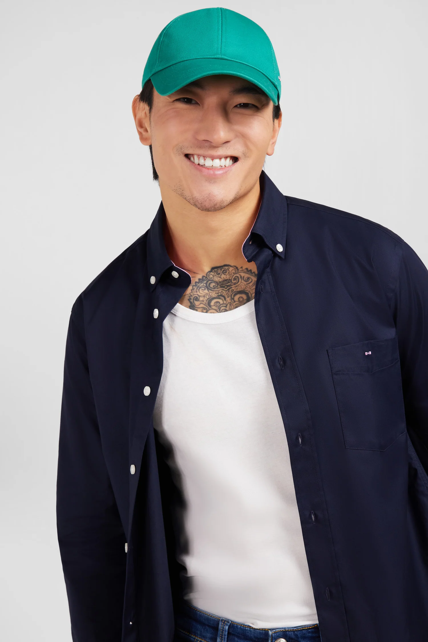 Chemise bleu foncé en twill de coton - Image 3