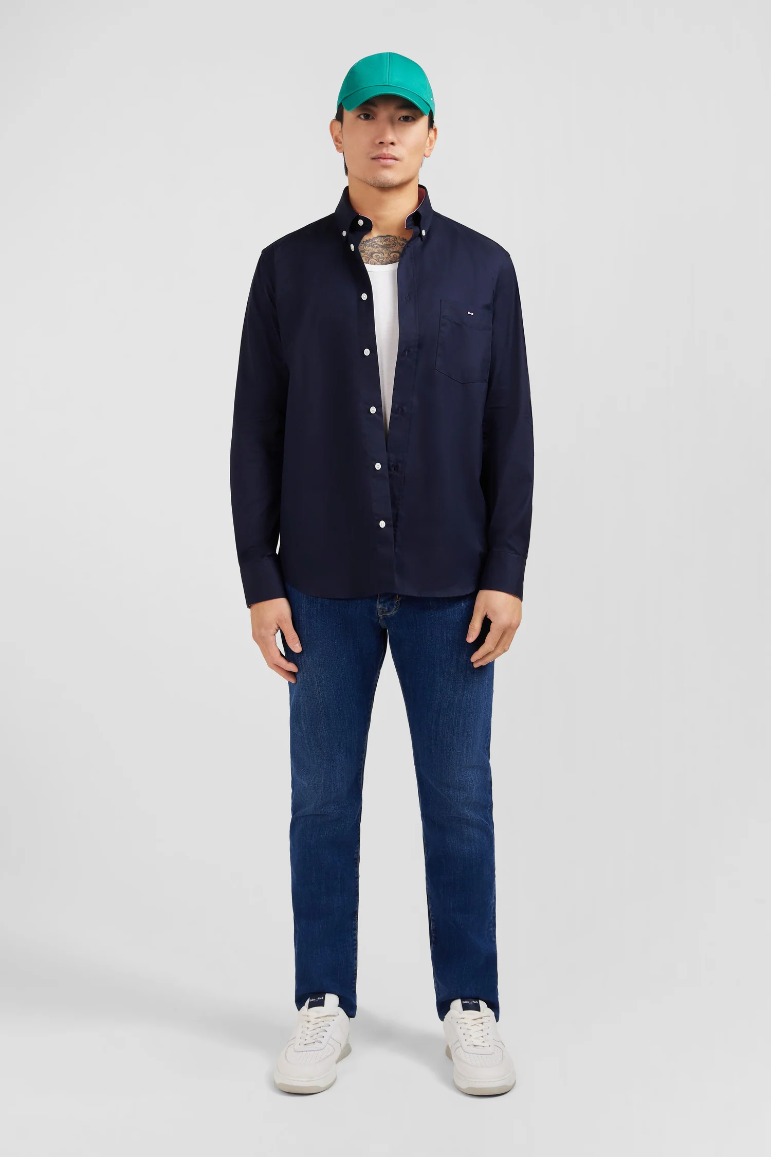 Chemise bleu foncé en twill de coton - Image 7