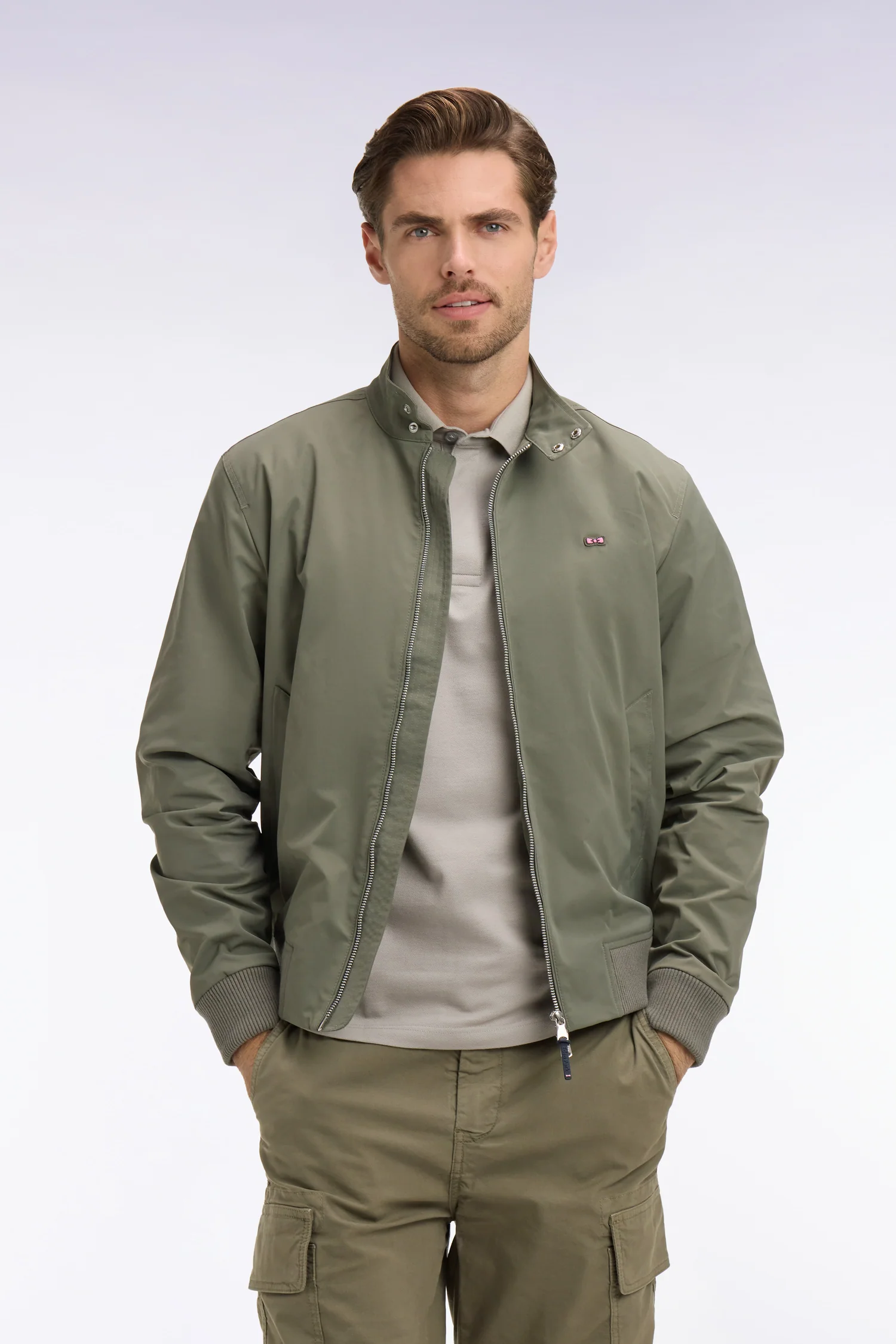 Blouson à col motard en nylon kaki - Image 3