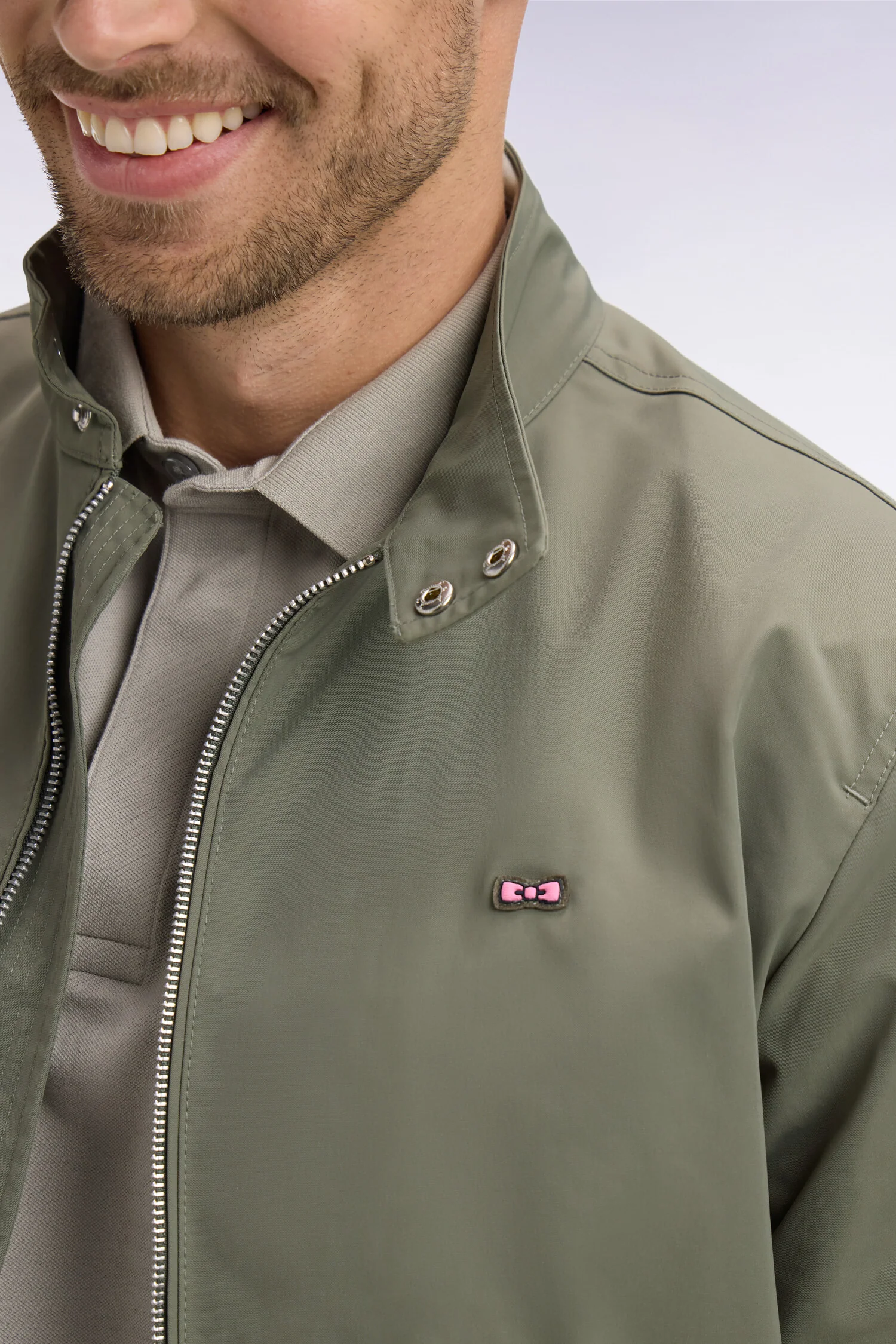 Blouson à col motard en nylon kaki - Image 4