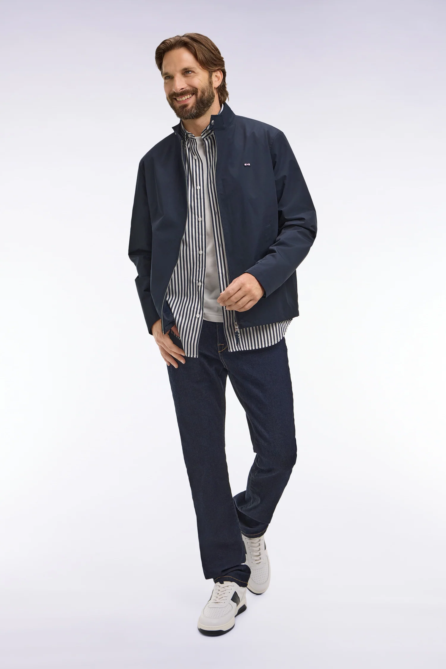 Blouson à col motard en nylon marine