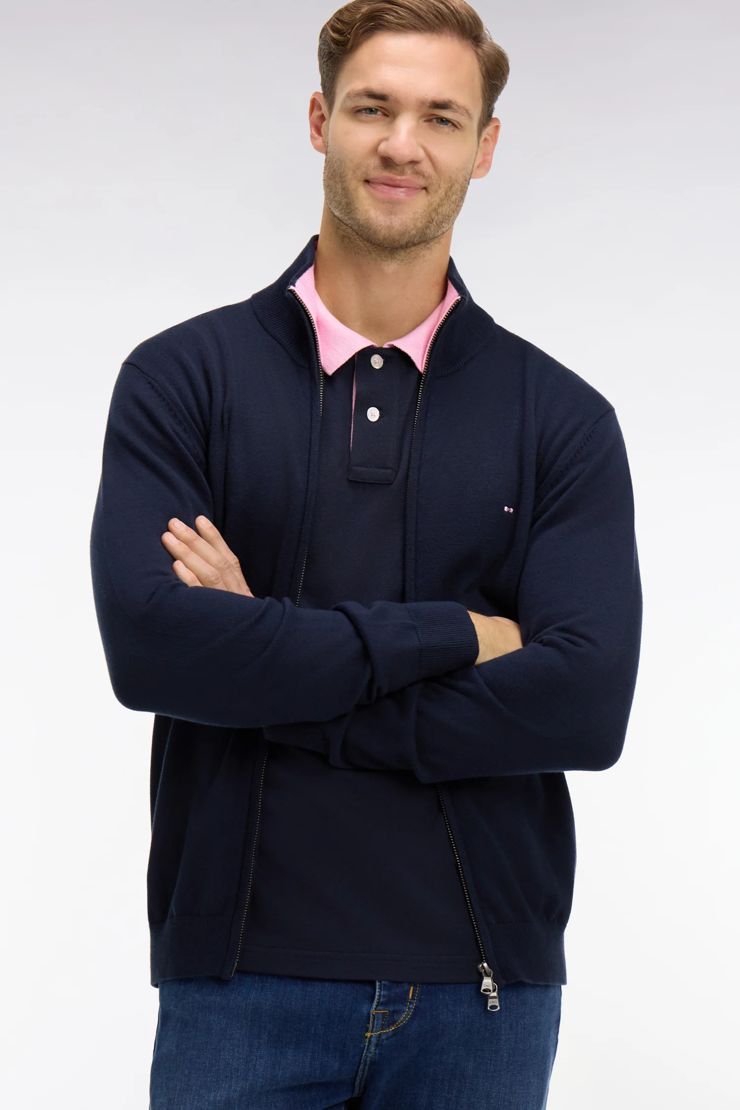 Cardigan bleu marine zippé en coton