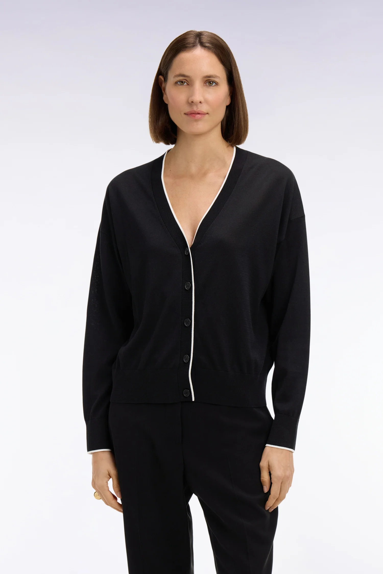 Cardigan boutonné col V noir - Image 3