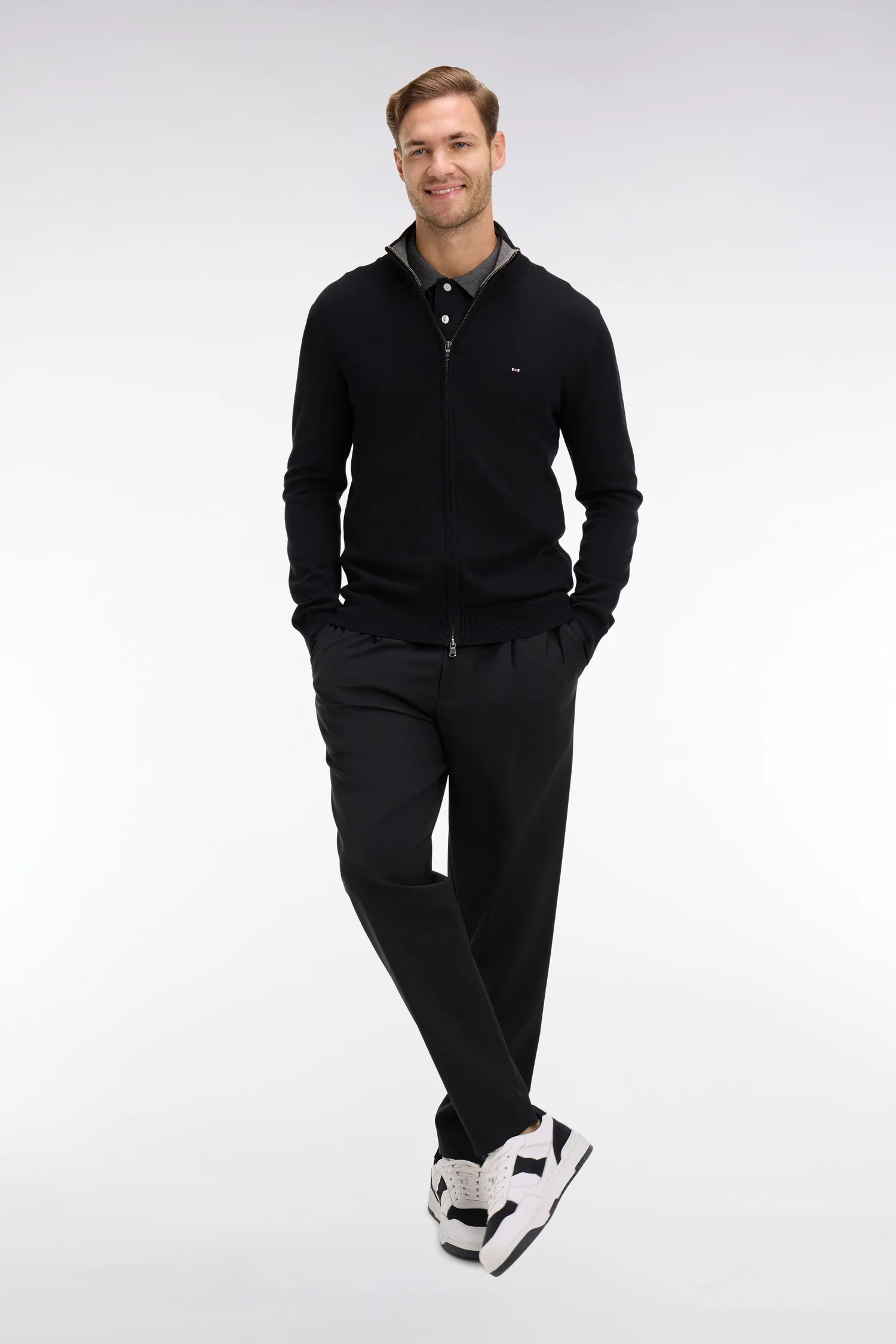 Cardigan noir zippé en coton