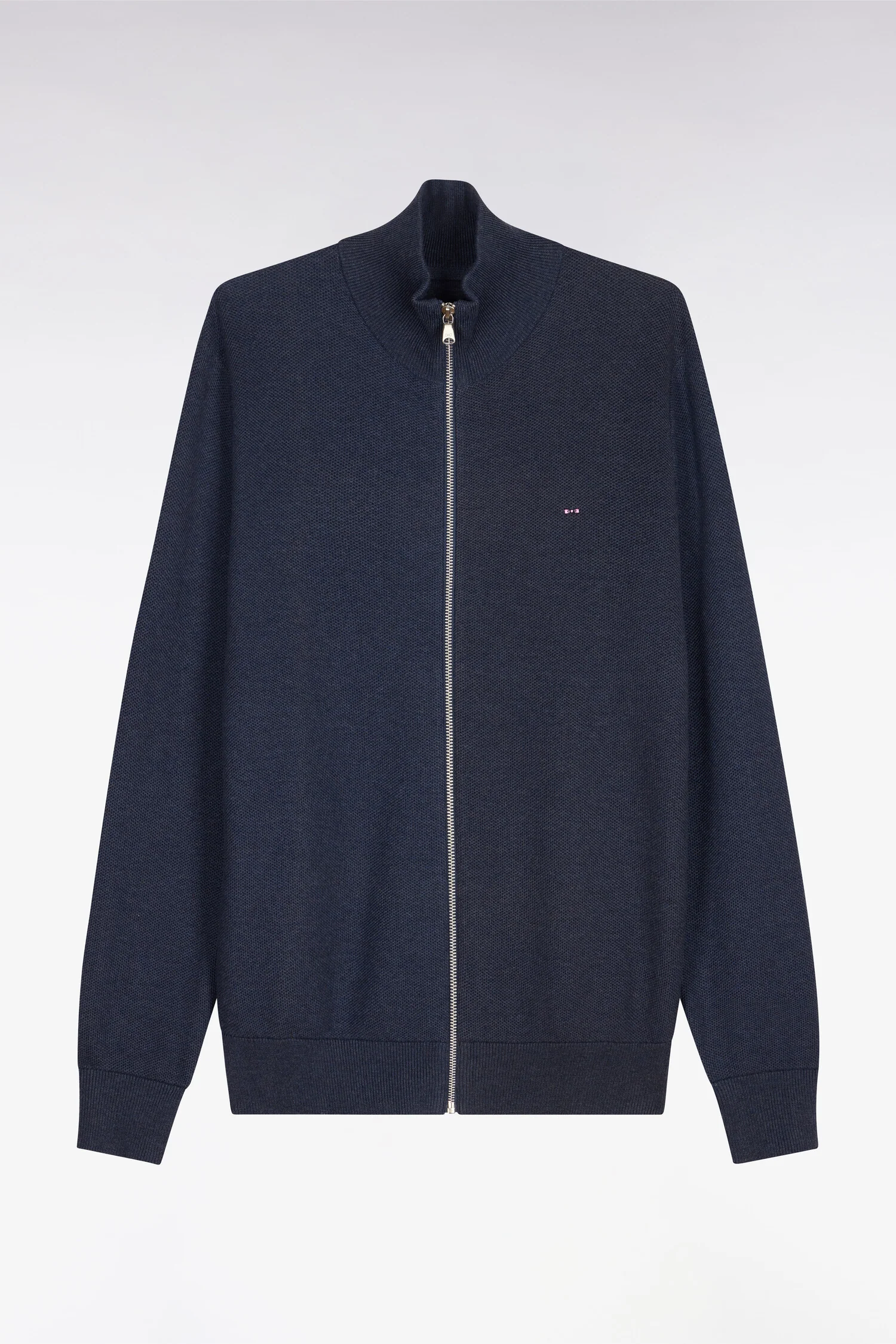 Cardigan zippé en coton bleu foncé - Image 2