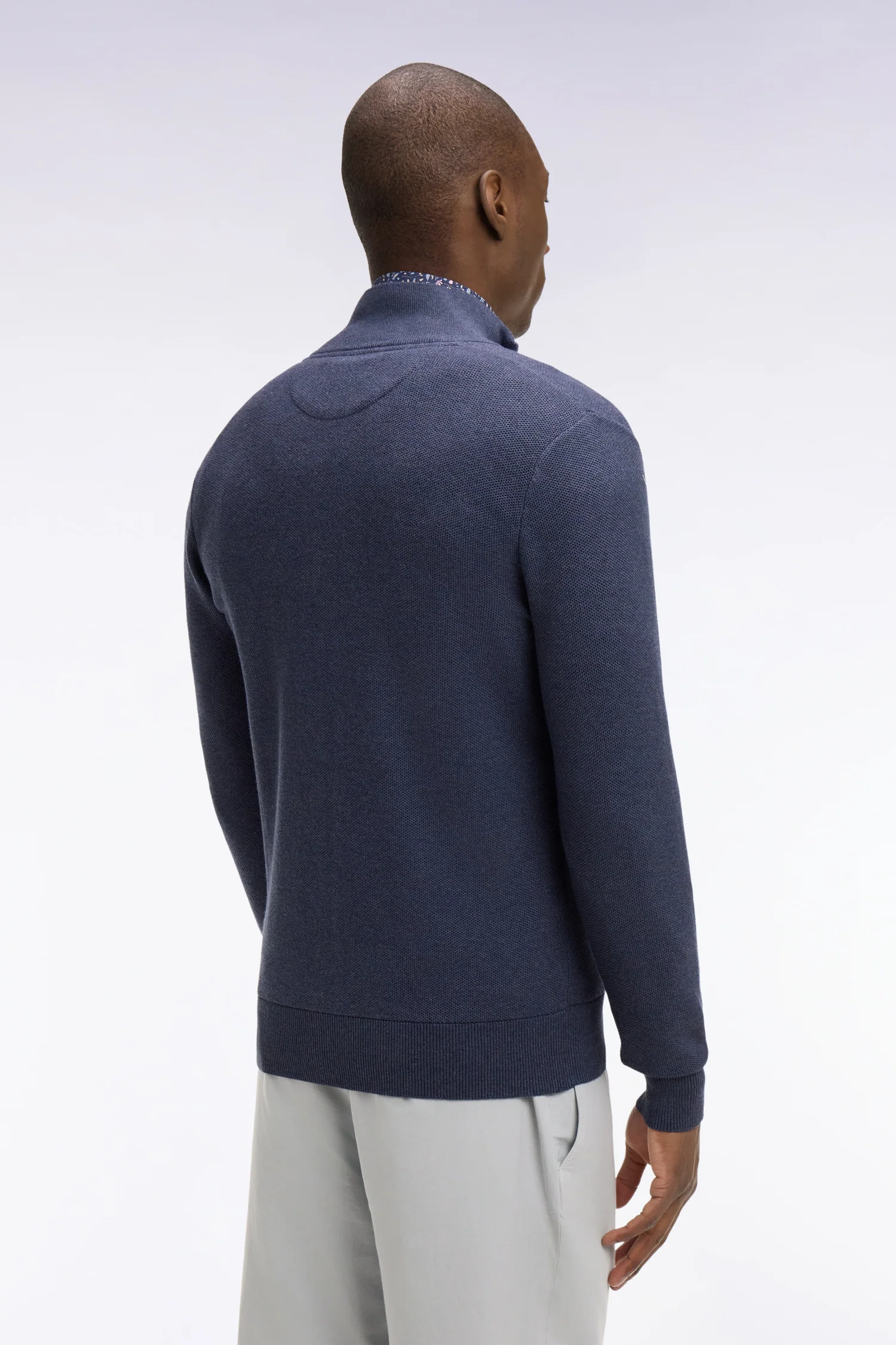 Cardigan zippé en coton bleu foncé - Image 5