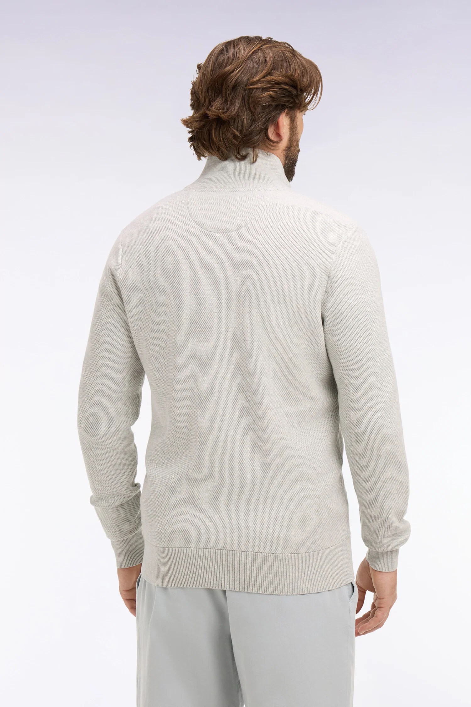 Cardigan zippé en coton gris clair - Image 5