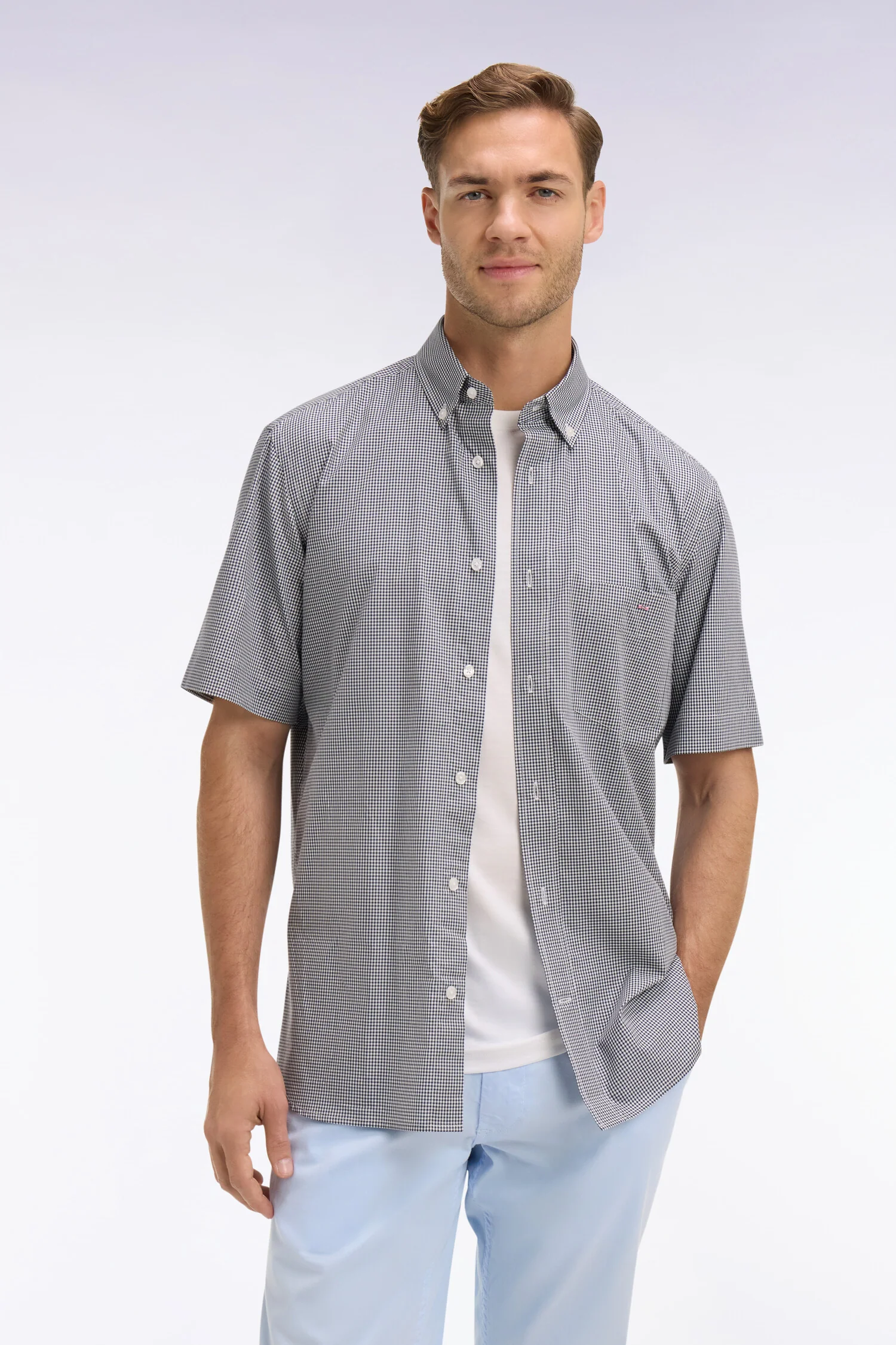 Chemise à manches courtes en coton à carreaux Vichy marine - Image 3
