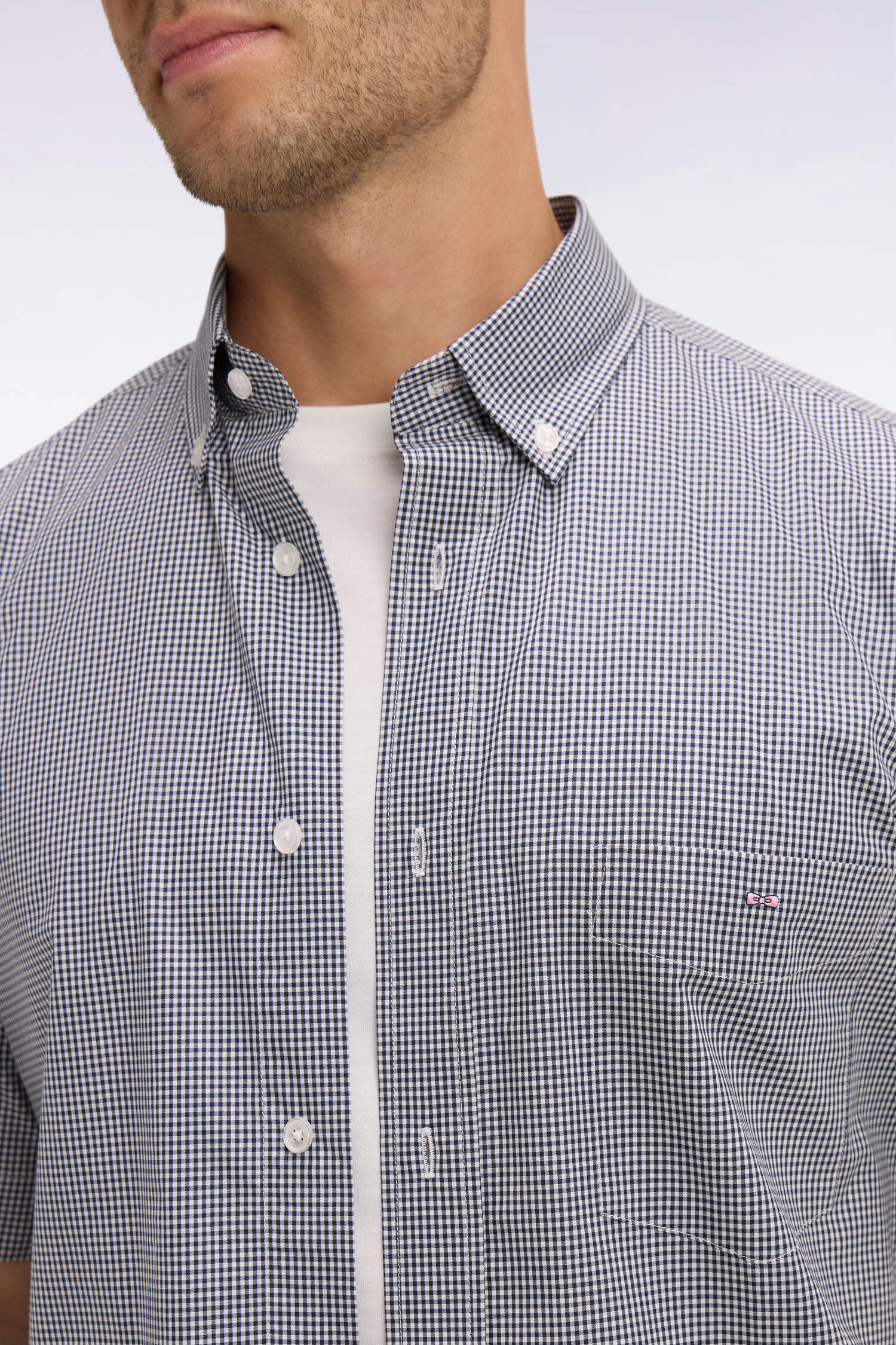 Chemise à manches courtes en coton à carreaux Vichy marine - Image 4