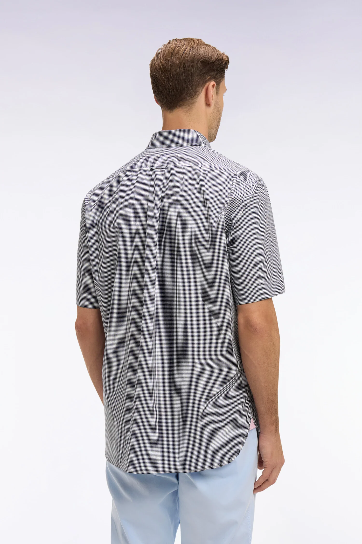 Chemise à manches courtes en coton à carreaux Vichy marine - Image 5