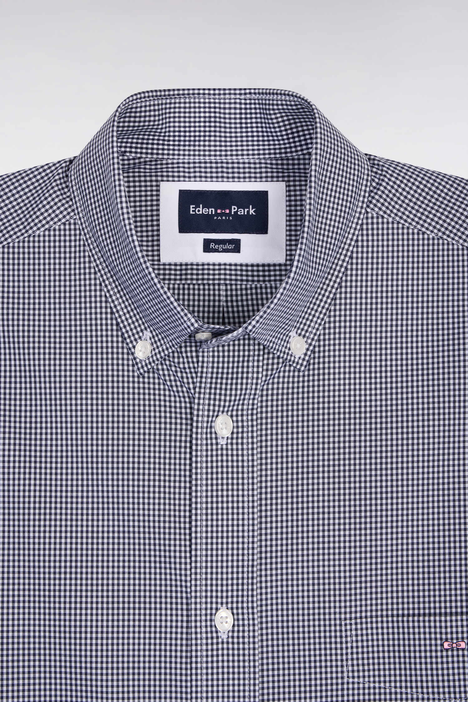 Chemise à manches courtes en coton à carreaux Vichy marine - Image 6