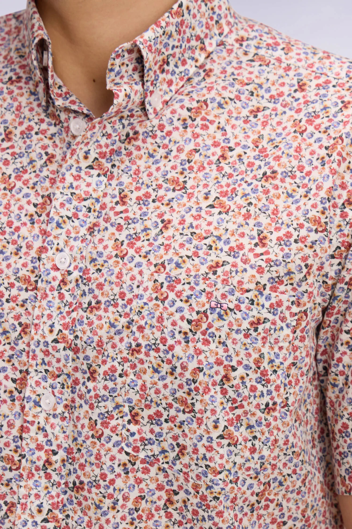 Chemise à manches courtes en coton à micromotif floral multicolore - Image 4