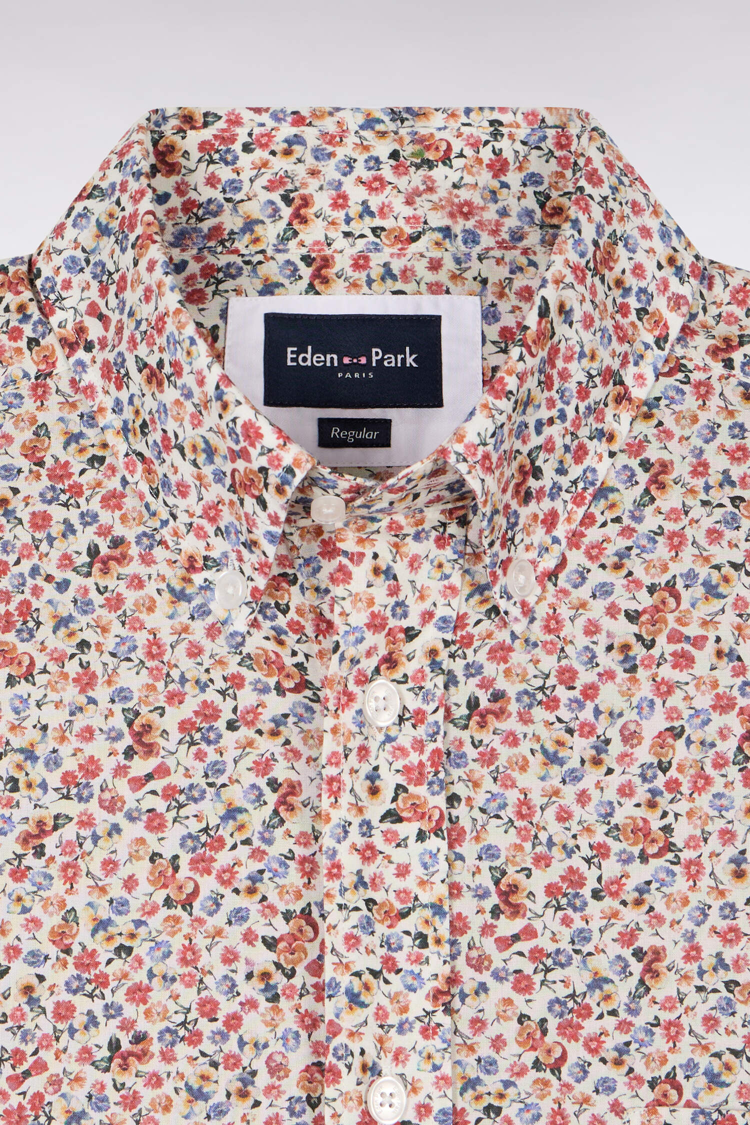 Chemise à manches courtes en coton à micromotif floral multicolore - Image 6