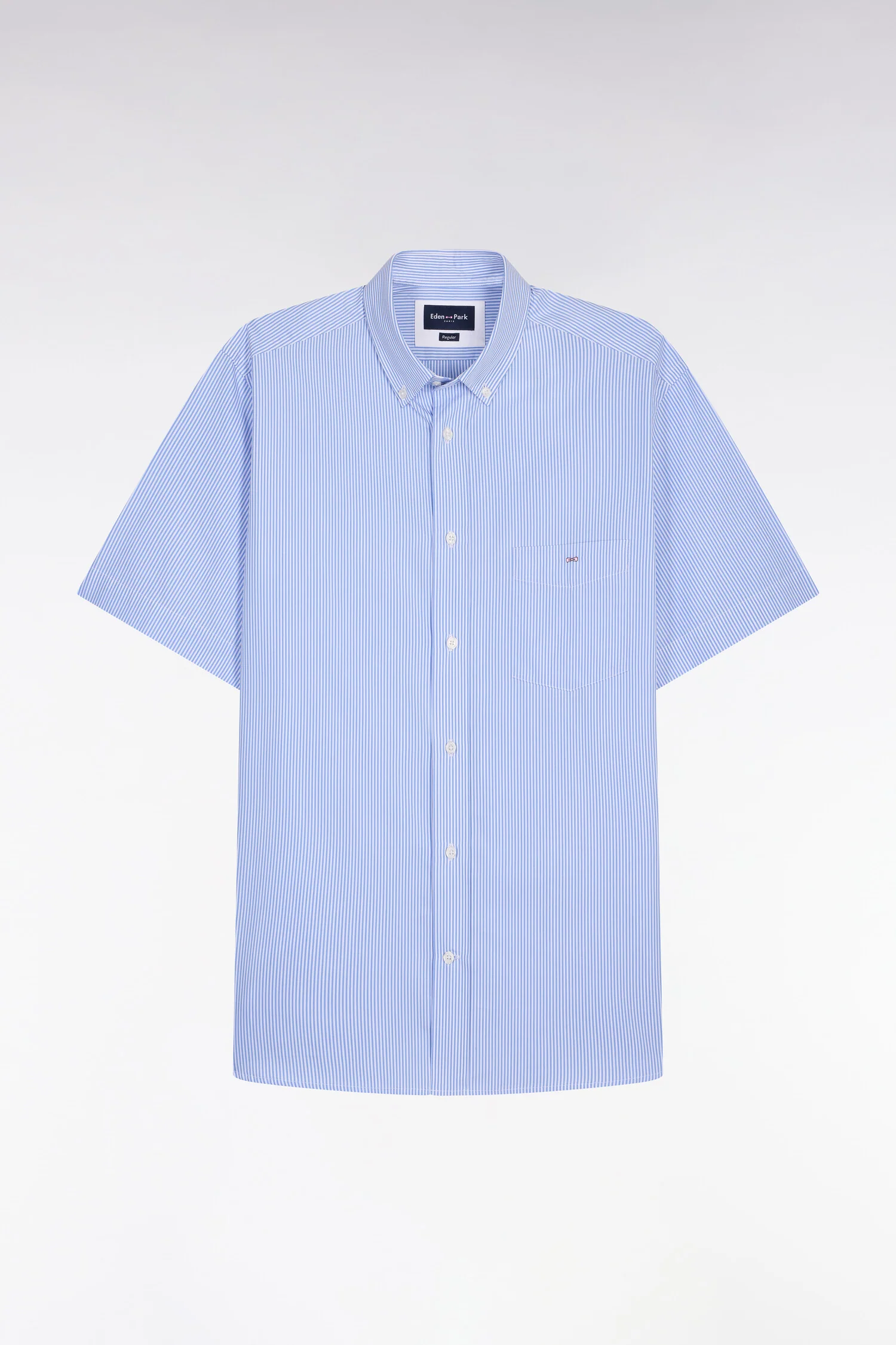 Chemise à manches courtes en coton à rayures bâtons bleu ciel - Image 2