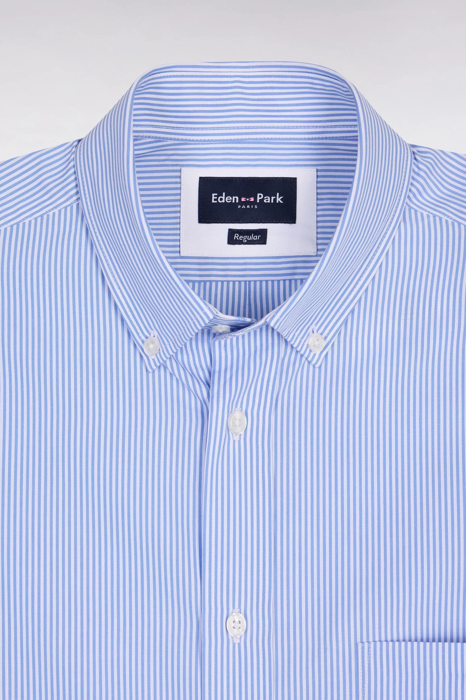 Chemise à manches courtes en coton à rayures bâtons bleu ciel - Image 6