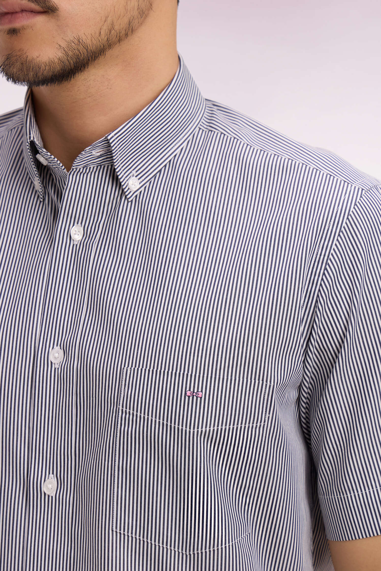 Chemise à manches courtes en coton à rayures bâtons marine - Image 4