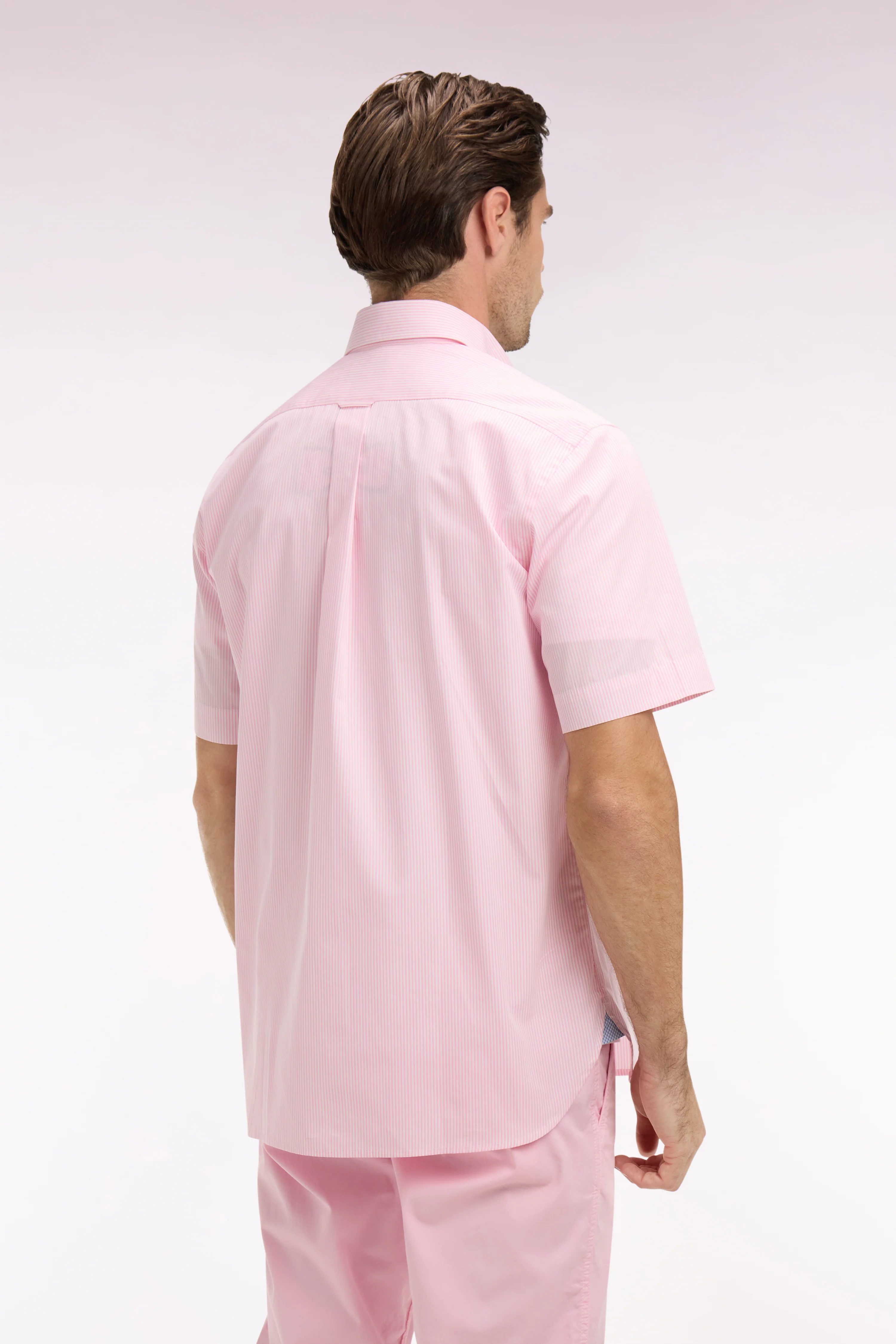 Chemise à manches courtes en coton à rayures bâtons rose - Image 5