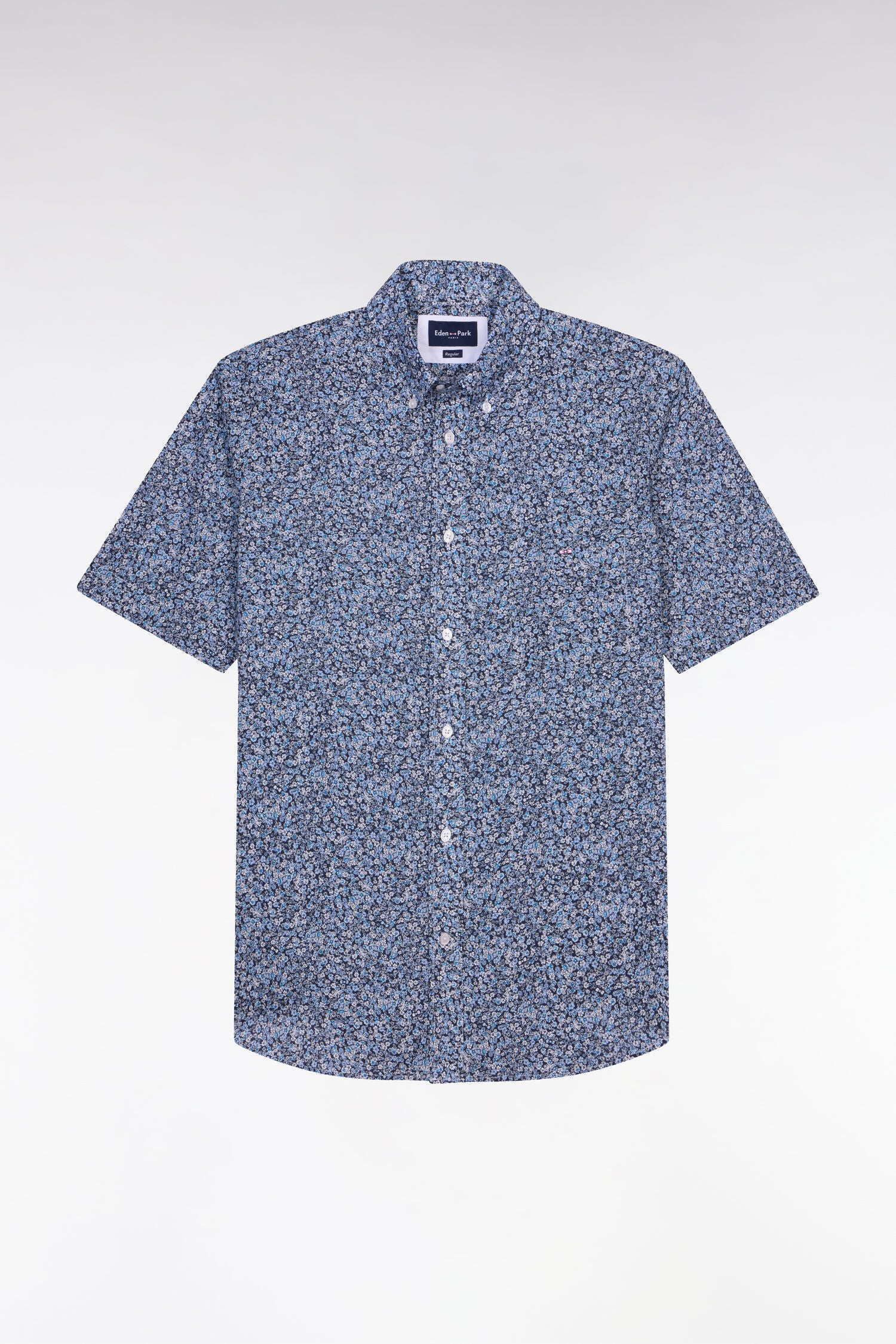 Chemise à manches courtes en coton bleu à micromotif floral - Image 3