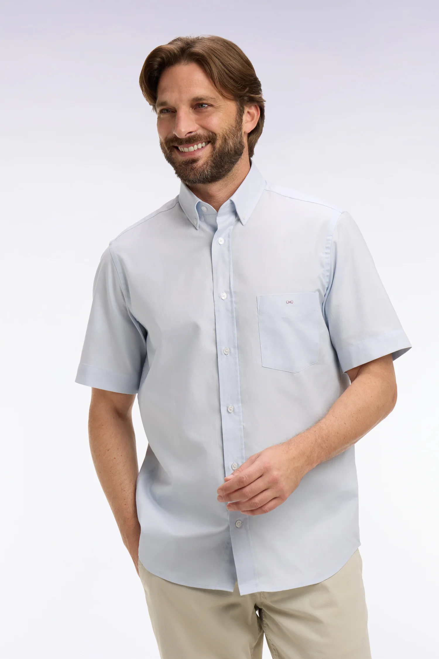 Chemise à manches courtes en coton fil teint ciel - Image 3