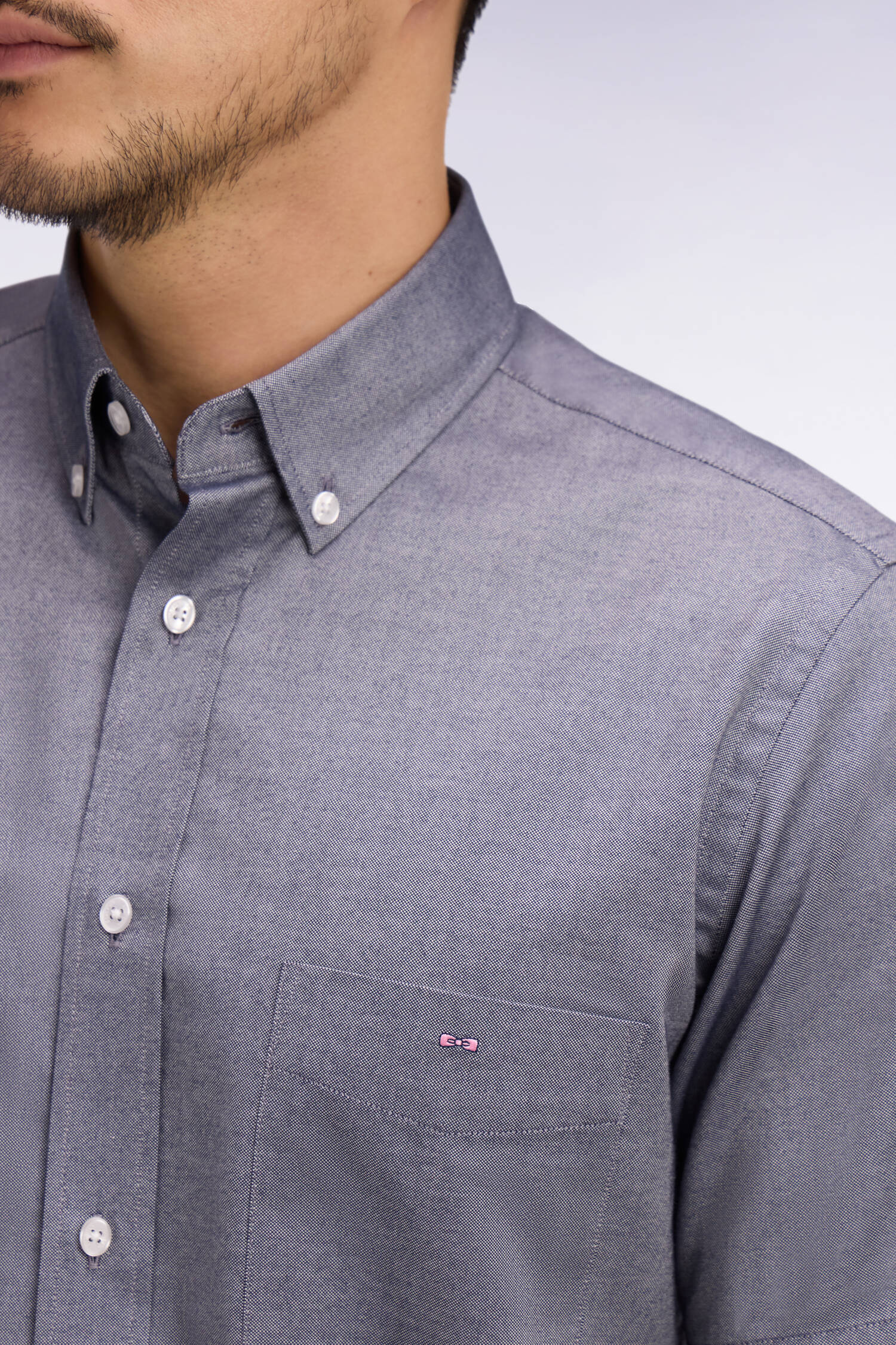Chemise à manches courtes en coton fil teint marine - Image 4
