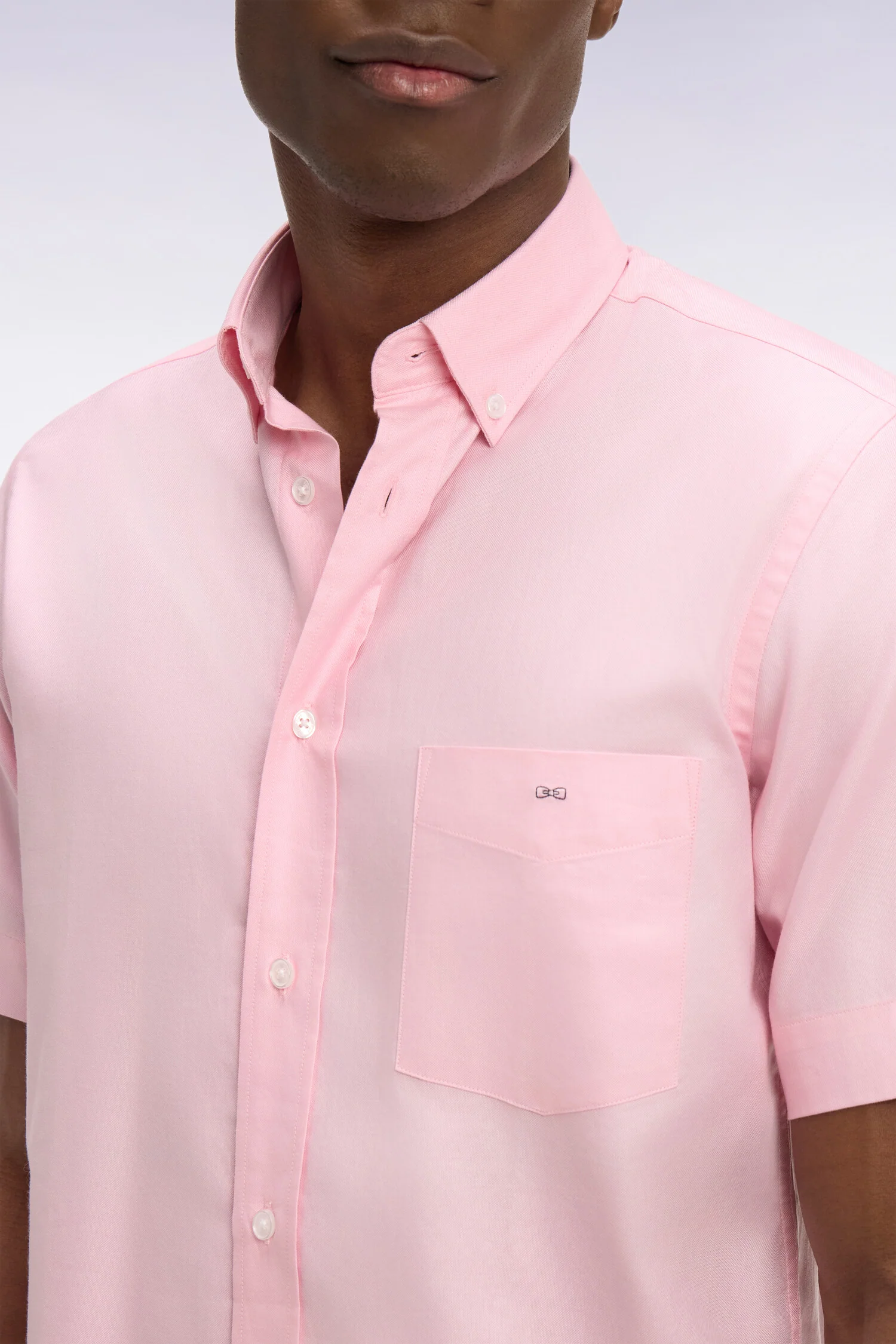 Chemise à manches courtes en coton fil teint rose - Image 4