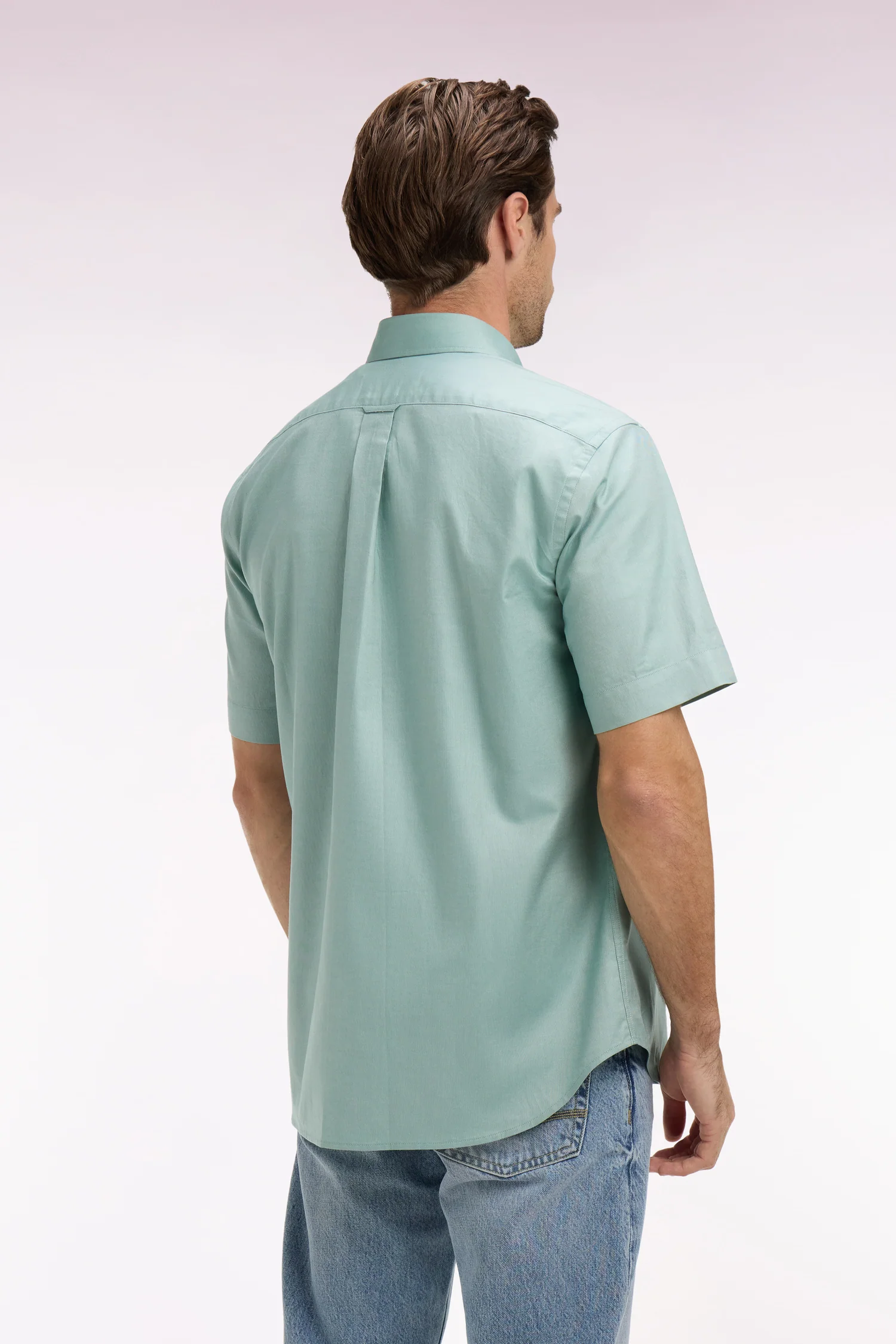 Chemise à manches courtes en coton fil teint vert d'eau - Image 5
