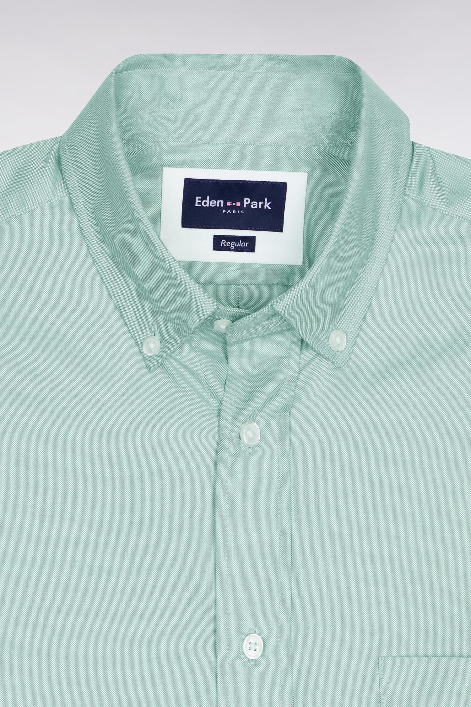 Chemise à manches courtes en coton fil teint vert d'eau - Image 6