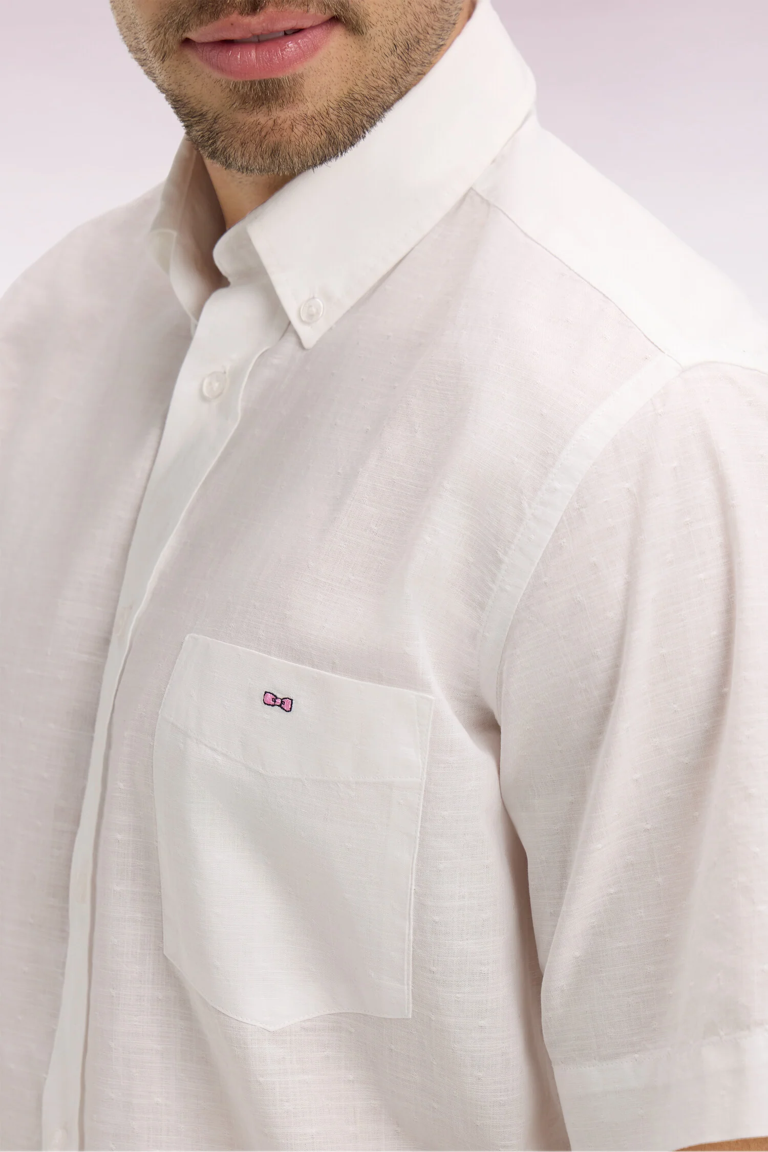 Chemise à manches courtes en coton jacquard blanc - Image 4