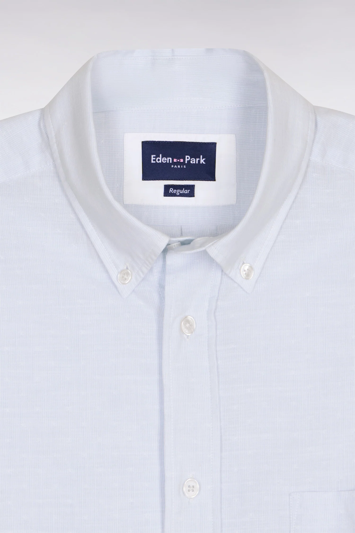 Chemise à manches courtes en coton jacquard rayé bleu ciel - Image 6