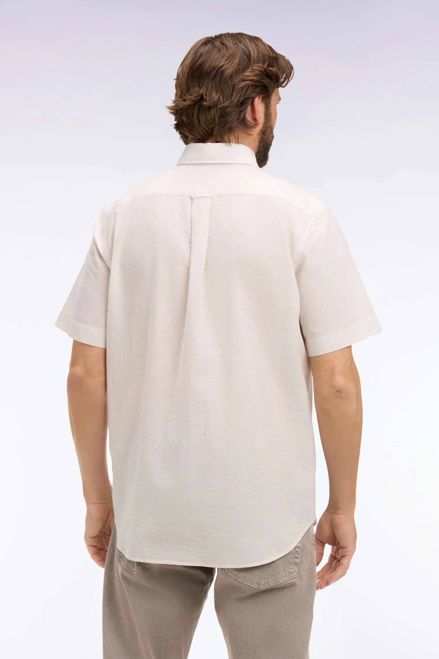 Chemise à manches courtes en coton jacquard rayé grège - Image 5