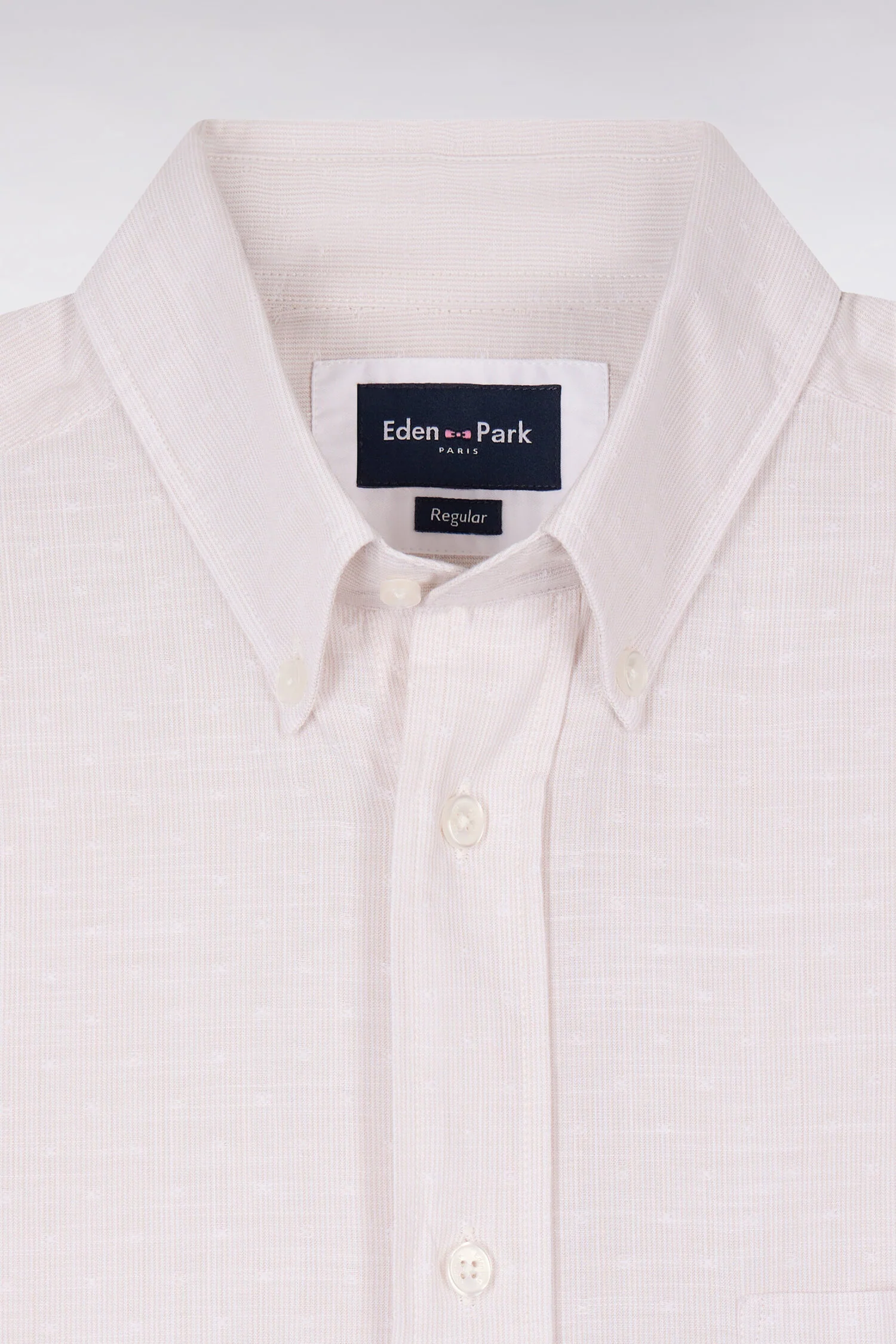 Chemise à manches courtes en coton jacquard rayé grège - Image 6