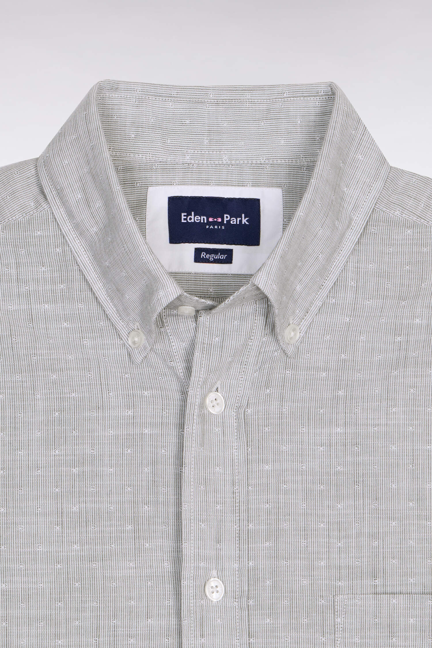 Chemise à manches courtes en coton jacquard rayé kaki - Image 6