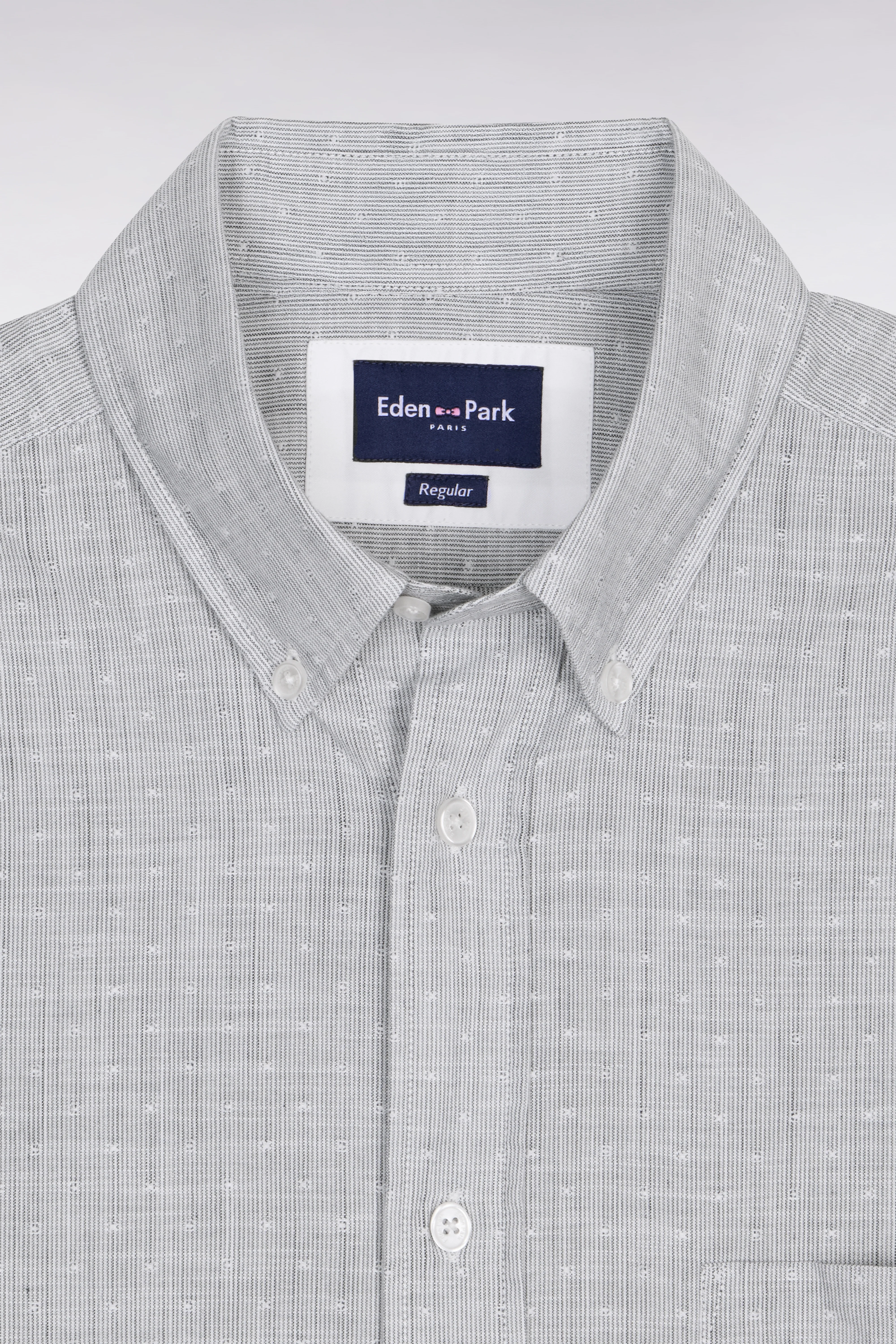 Chemise à manches courtes en coton jacquard rayé marine - Image 6