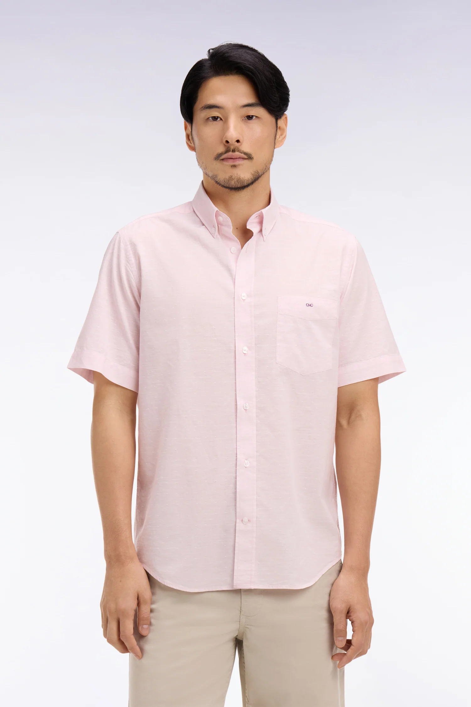 Chemise à manches courtes en coton jacquard rose - Image 3