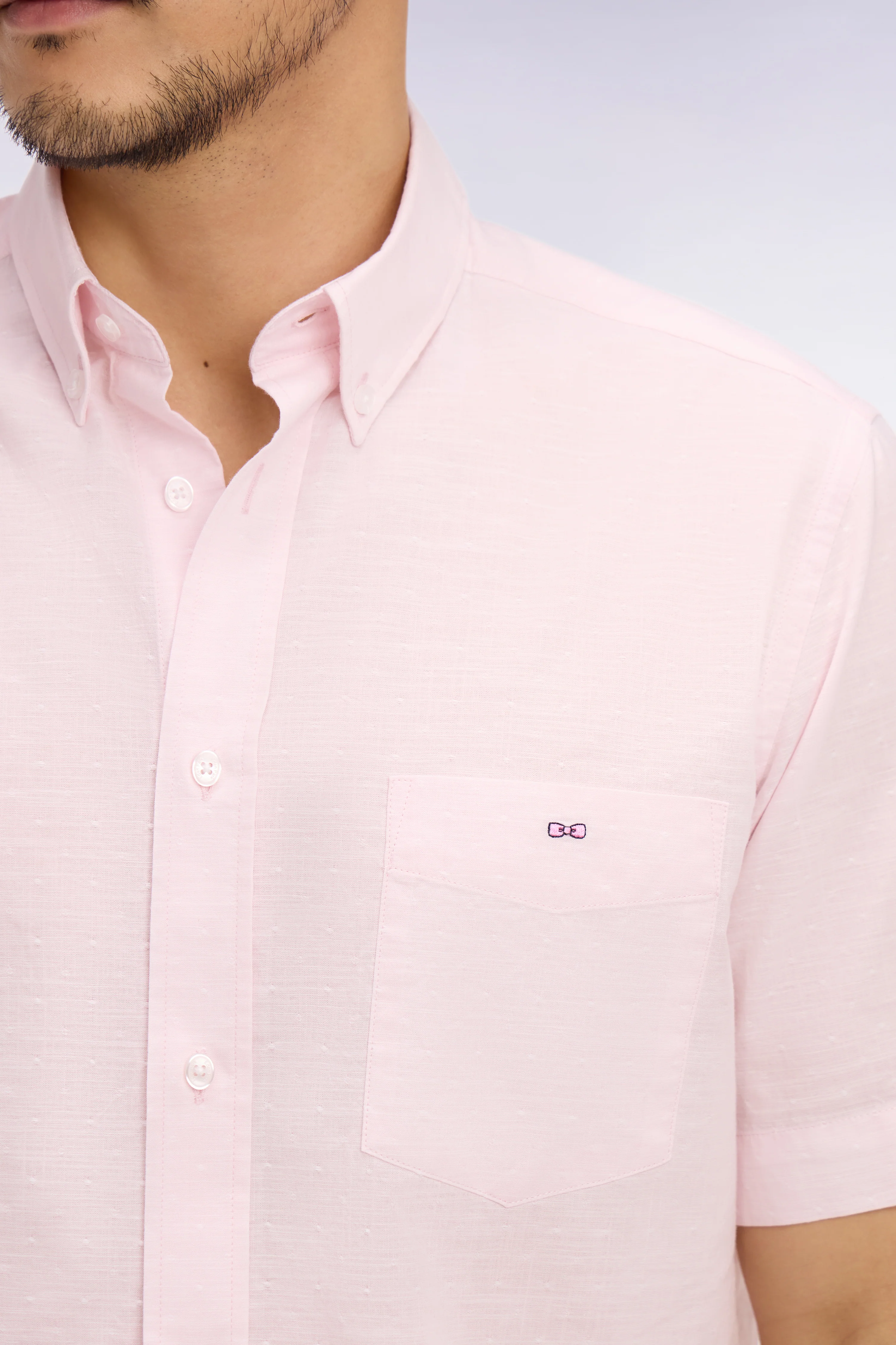 Chemise à manches courtes en coton jacquard rose - Image 4