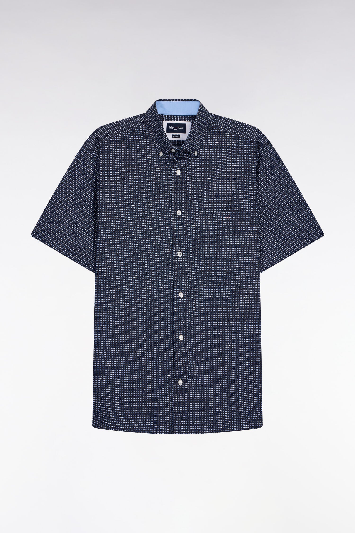 Chemise à manches courtes en coton marine à micromotifs bleu ciel - Image 2