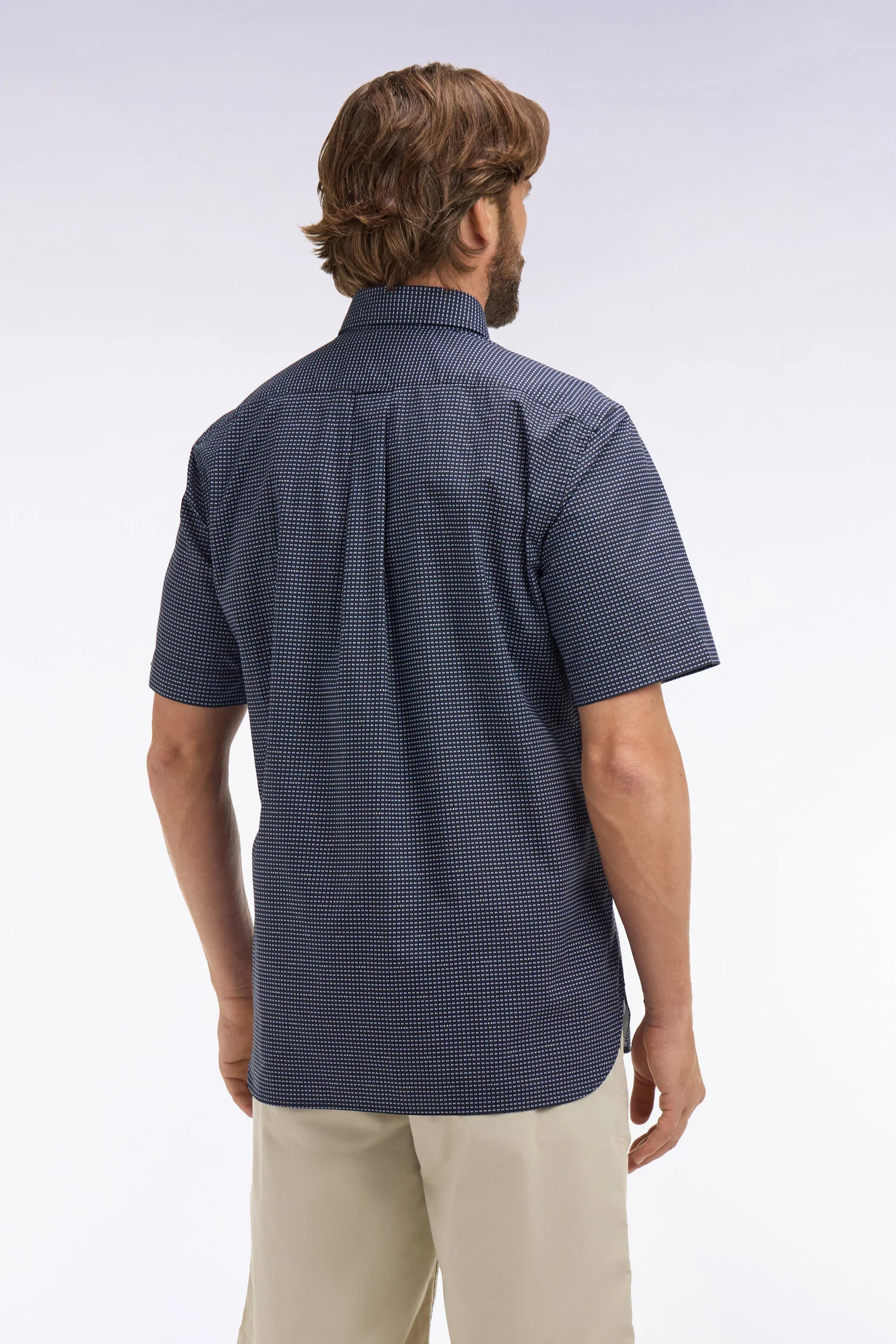 Chemise à manches courtes en coton marine à micromotifs bleu ciel - Image 5