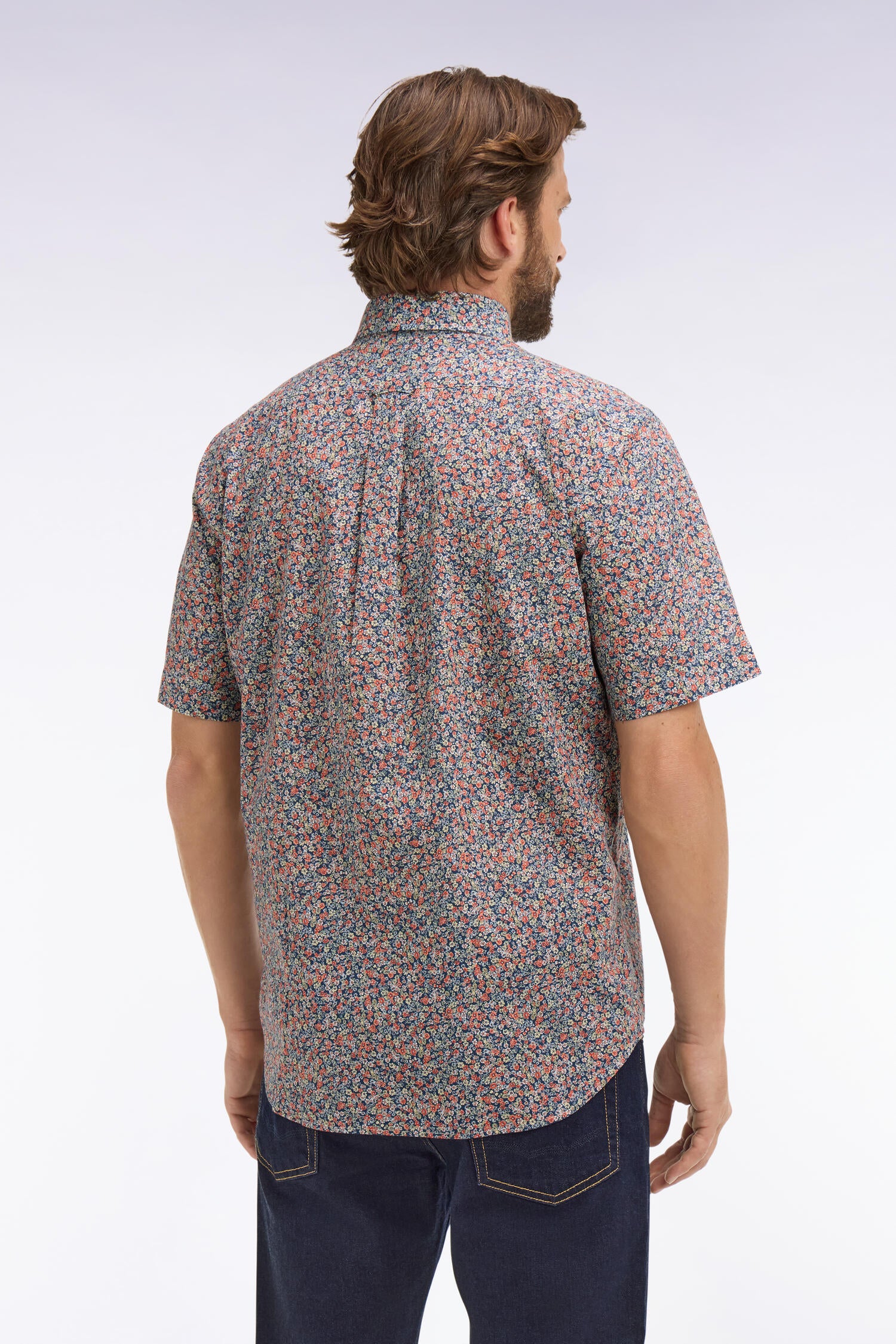 Chemise à manches courtes en coton orange à micromotif floral - Image 5