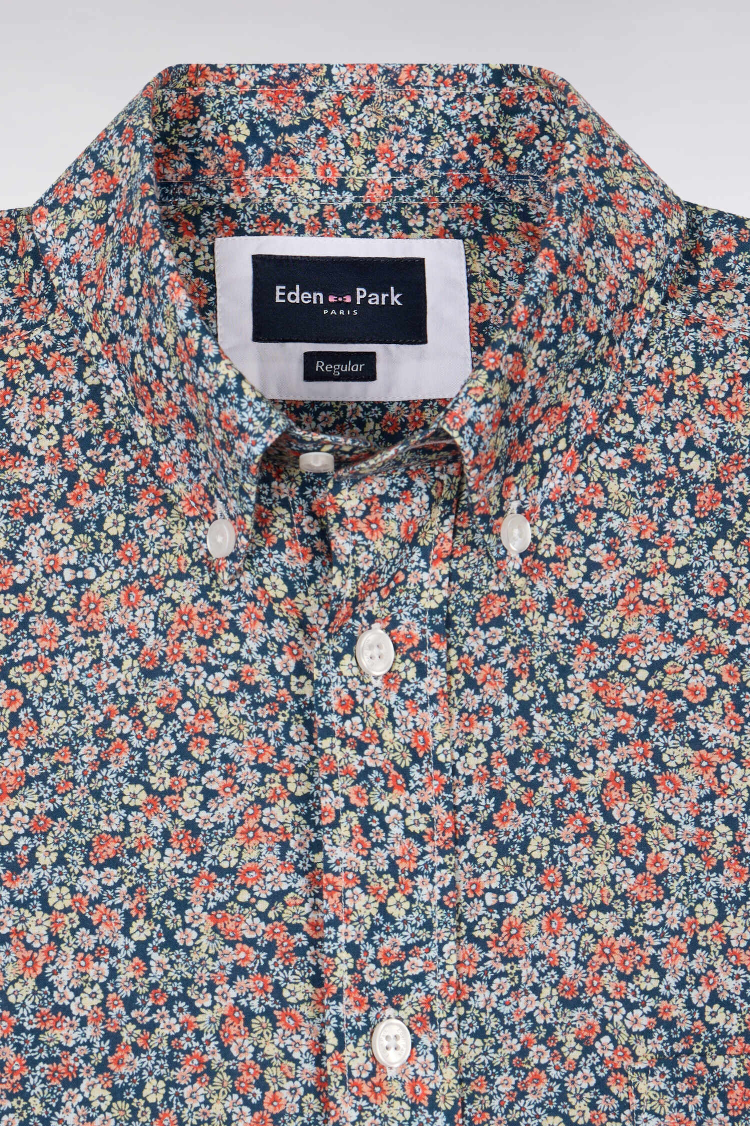 Chemise à manches courtes en coton orange à micromotif floral - Image 6
