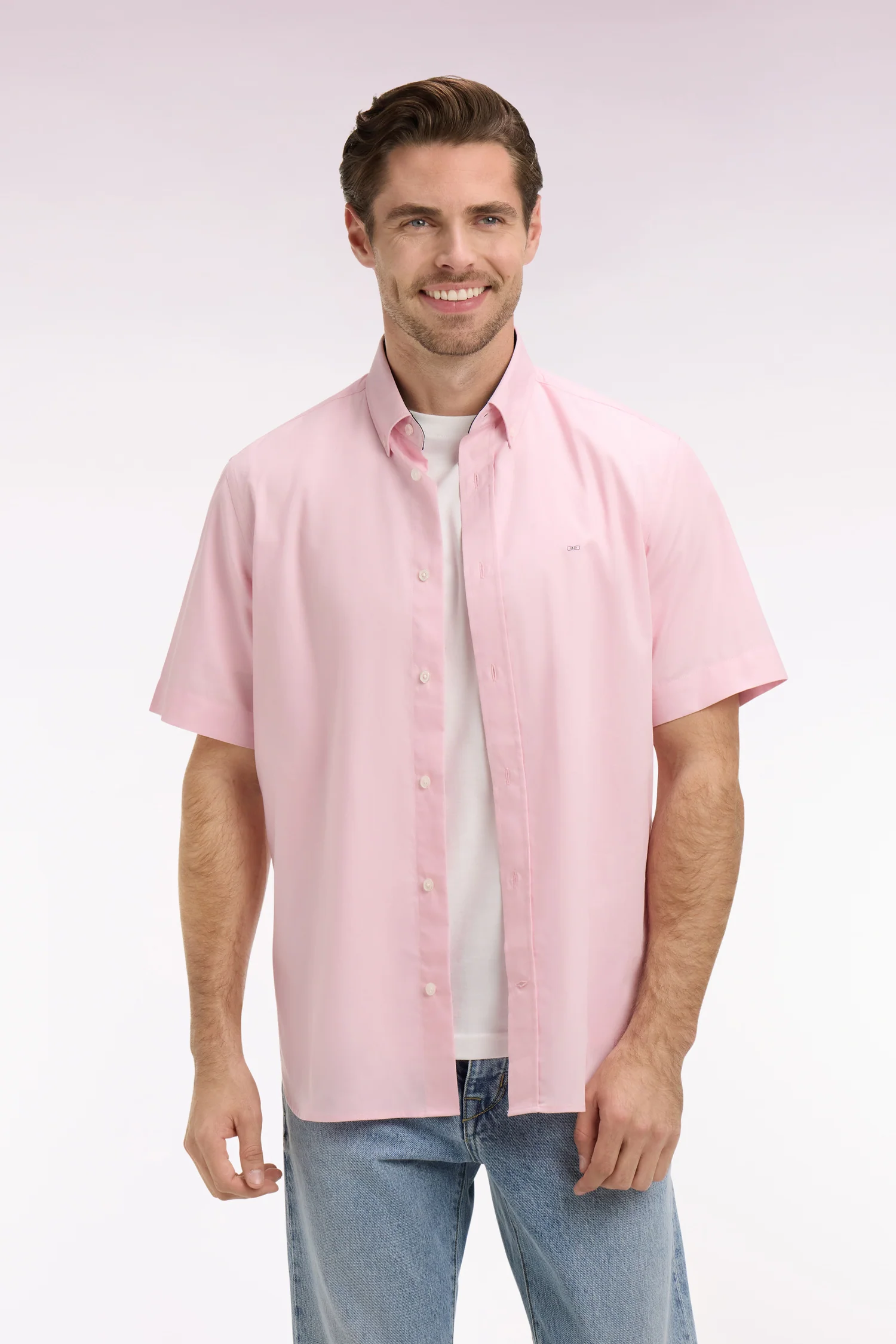 Chemise à manches courtes en coton rose broderie dos - Image 3