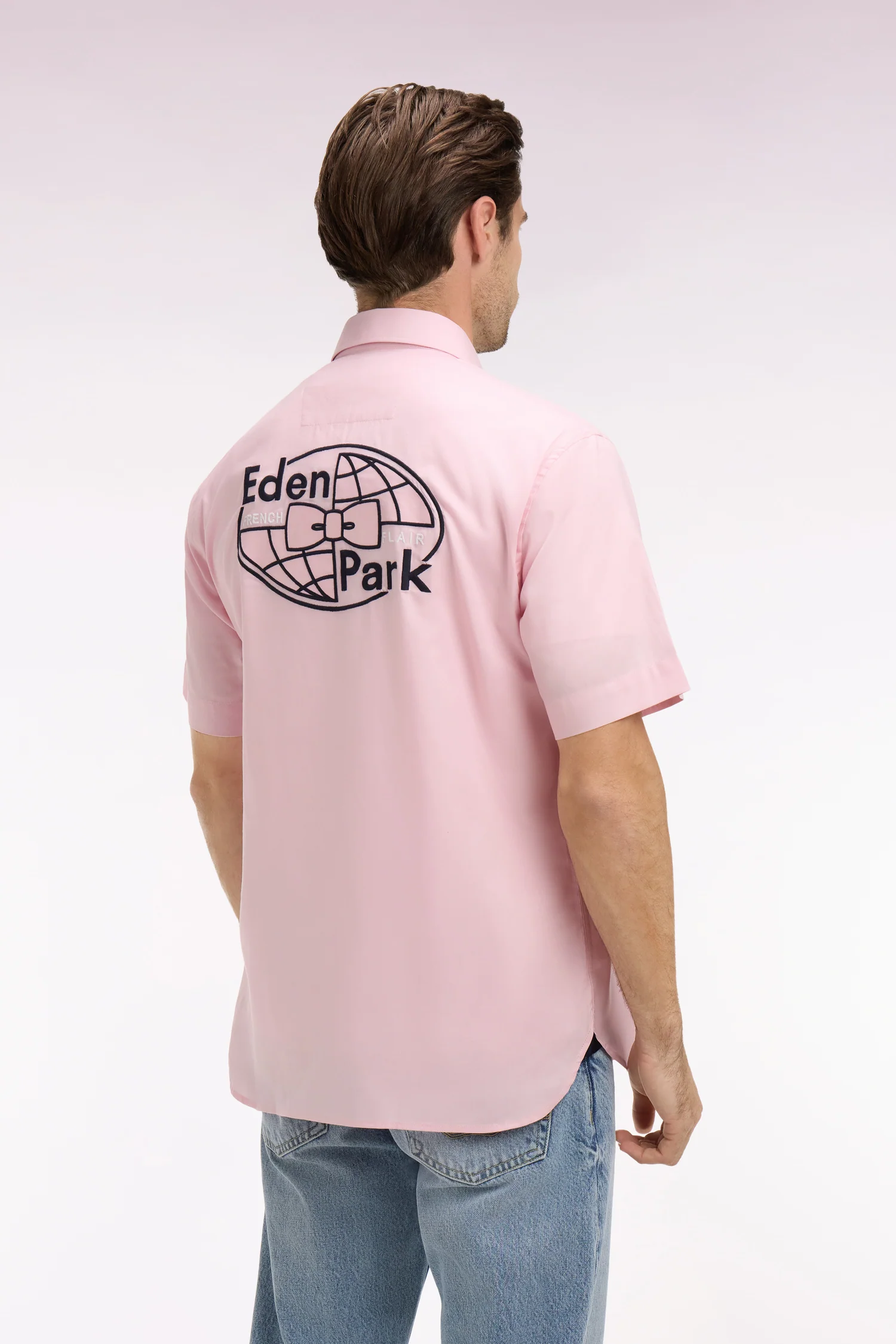 Chemise à manches courtes en coton rose broderie dos - Image 5