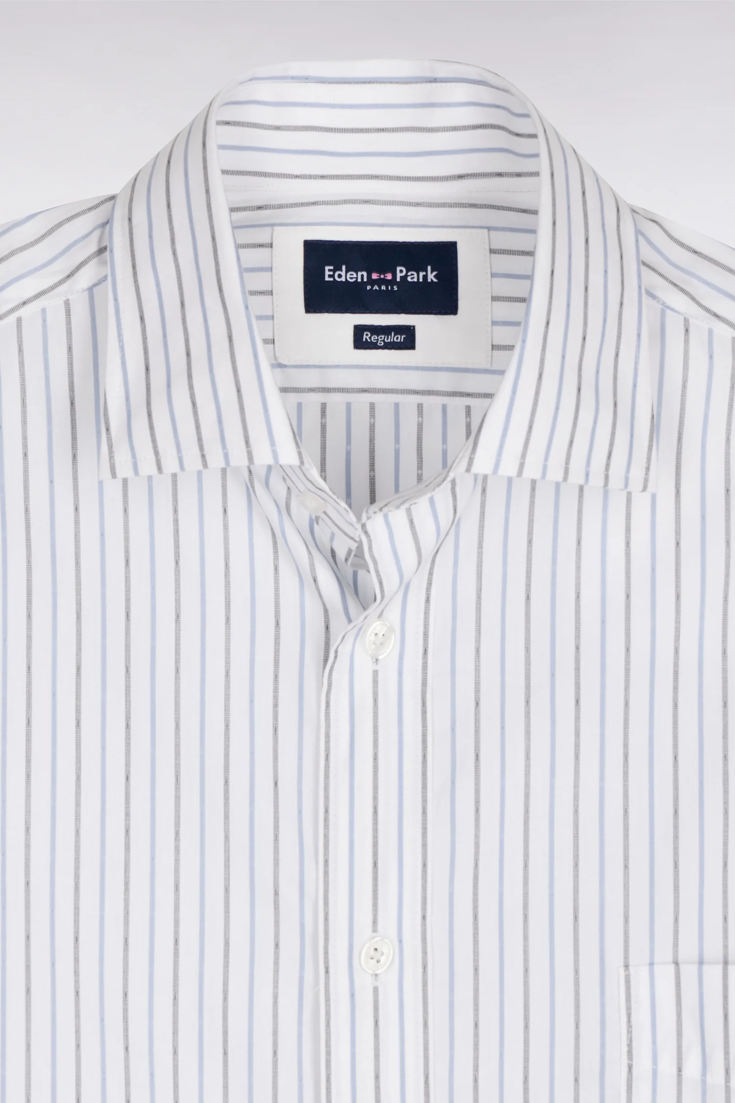 Chemise à manches courtes en dobby de coton rayé bleu ciel - Image 6