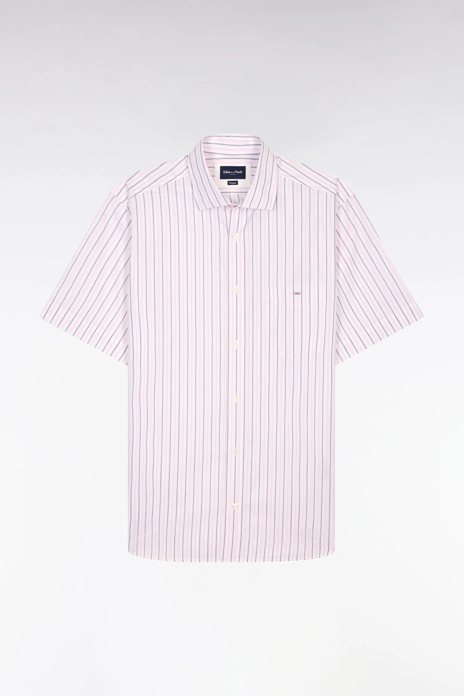 Chemise à manches courtes en dobby de coton rayé rose - Image 2
