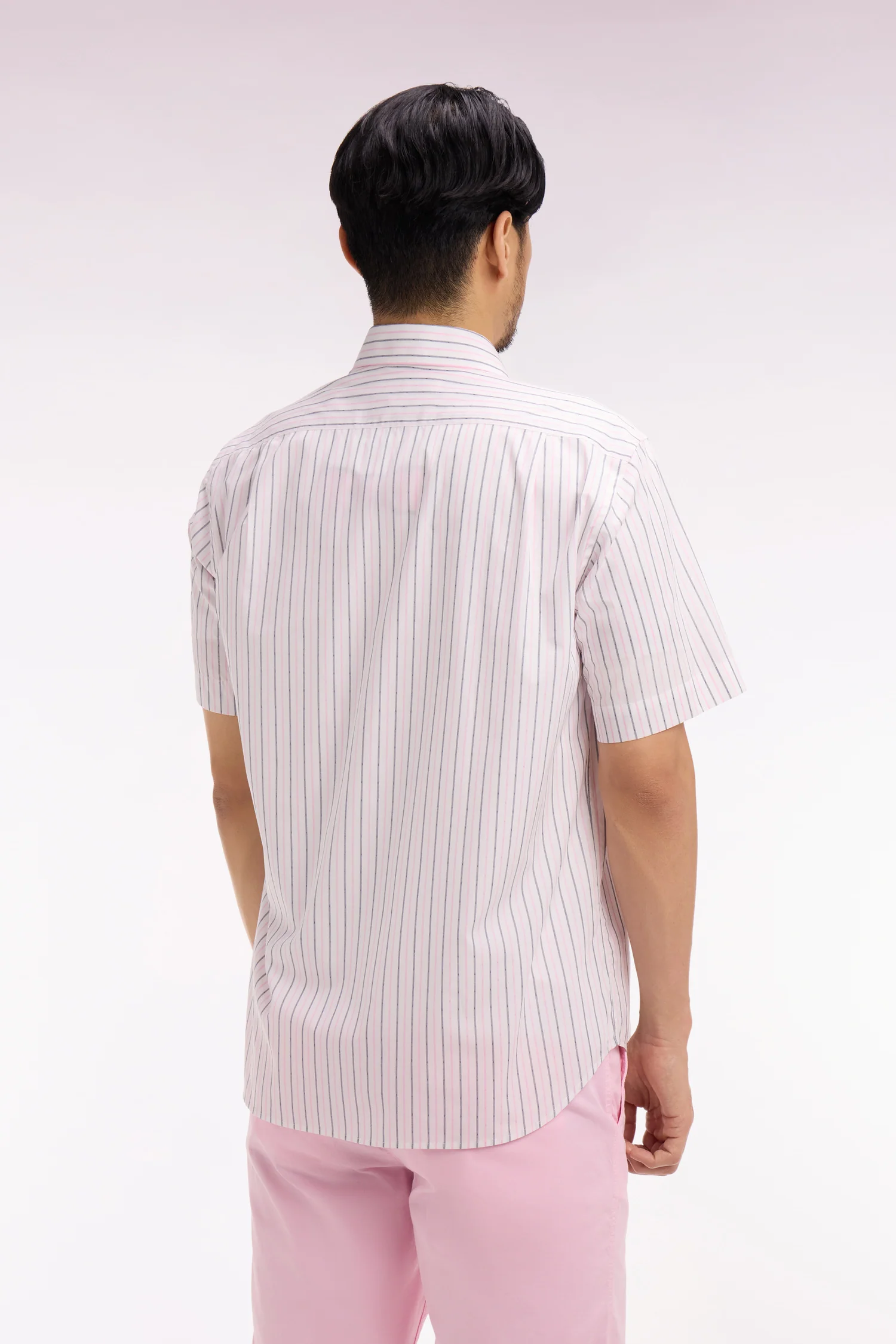 Chemise à manches courtes en dobby de coton rayé rose - Image 5