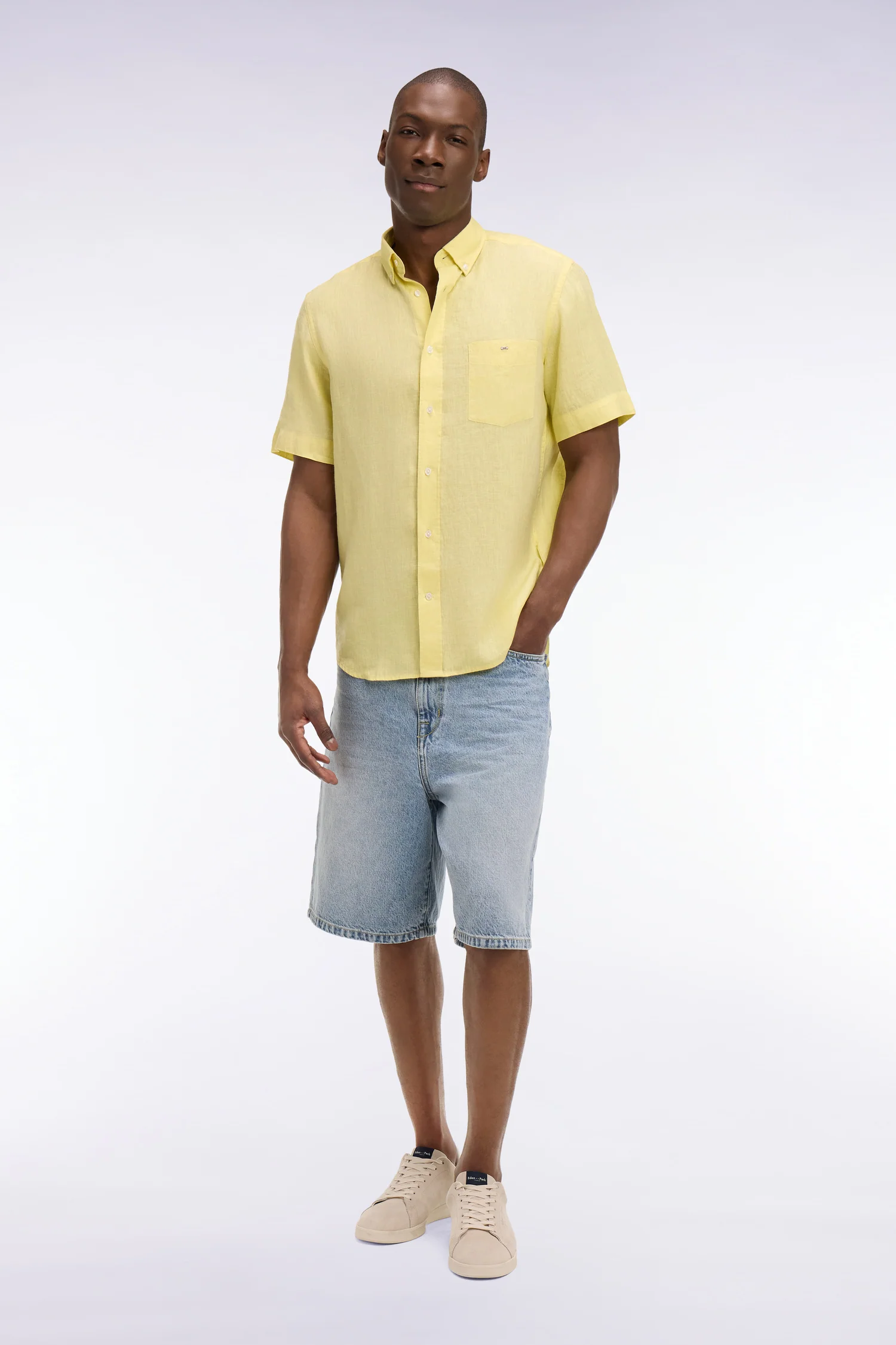 Chemise à manches courtes en lin jaune