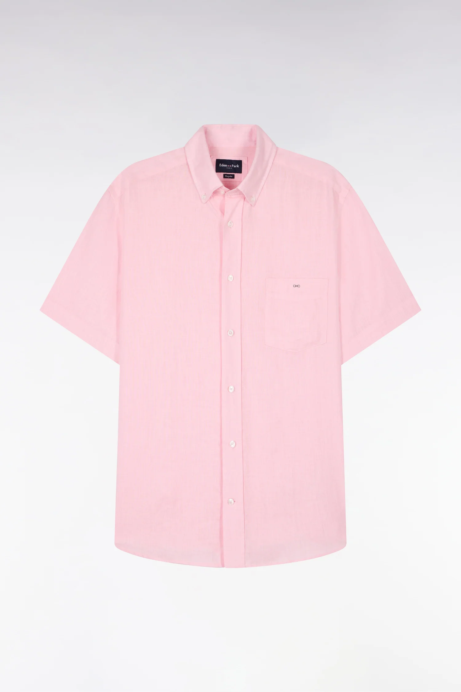 Chemise à manches courtes en lin rose clair - Image 2