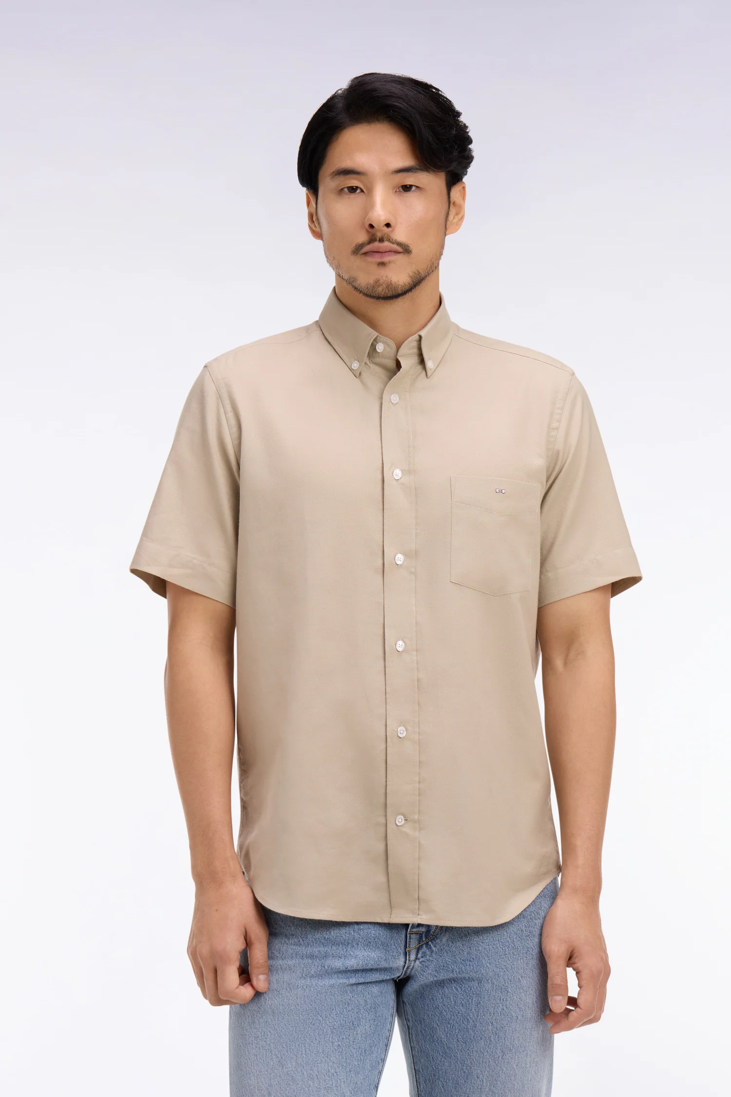 Chemise à manches courtes en piqué coton beige - Image 3