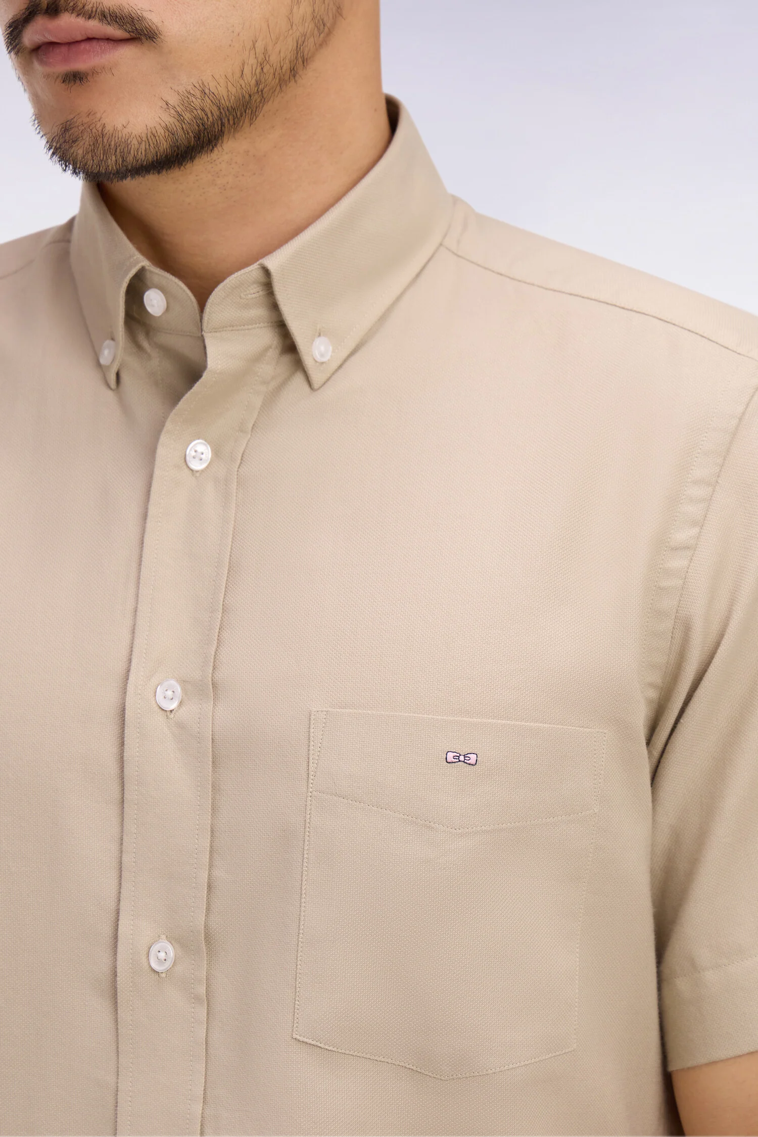 Chemise à manches courtes en piqué coton beige - Image 4