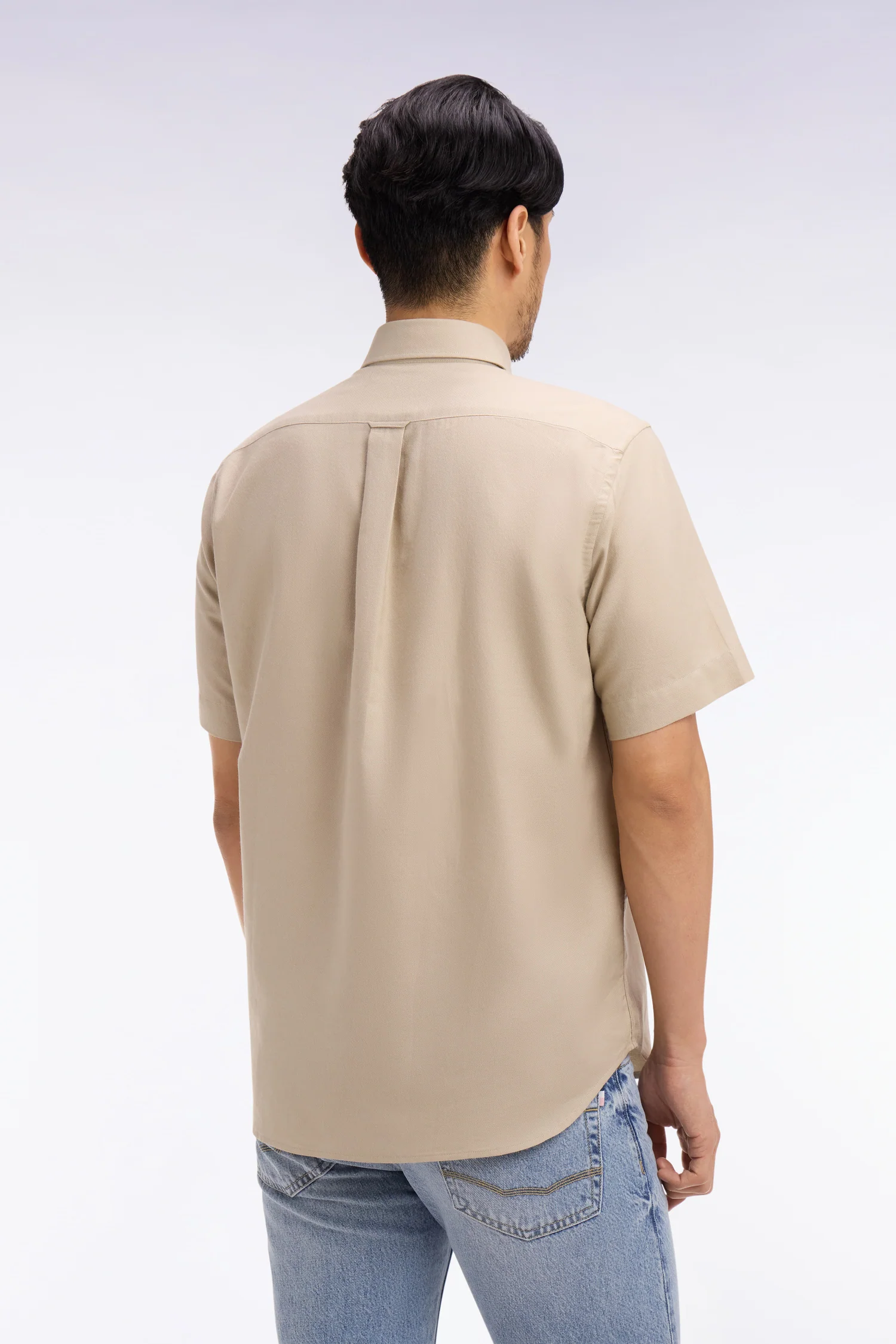 Chemise à manches courtes en piqué coton beige - Image 5